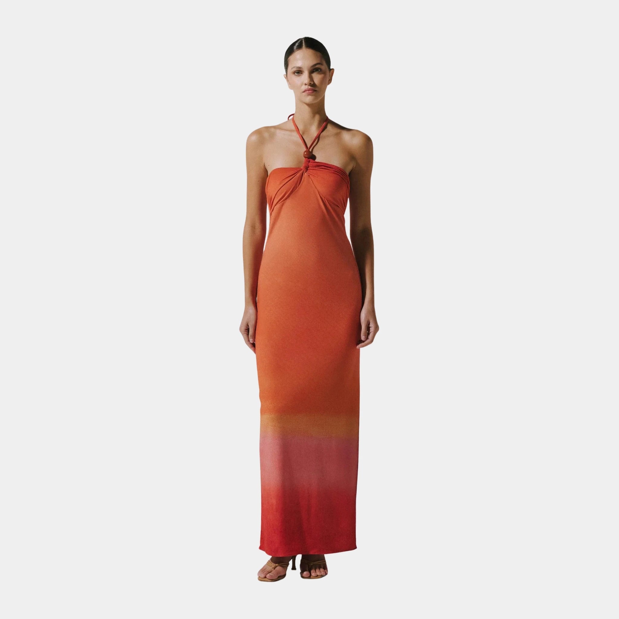 Baobab Bari Maxi Dress, Atardecer Titicaca, Model, Front