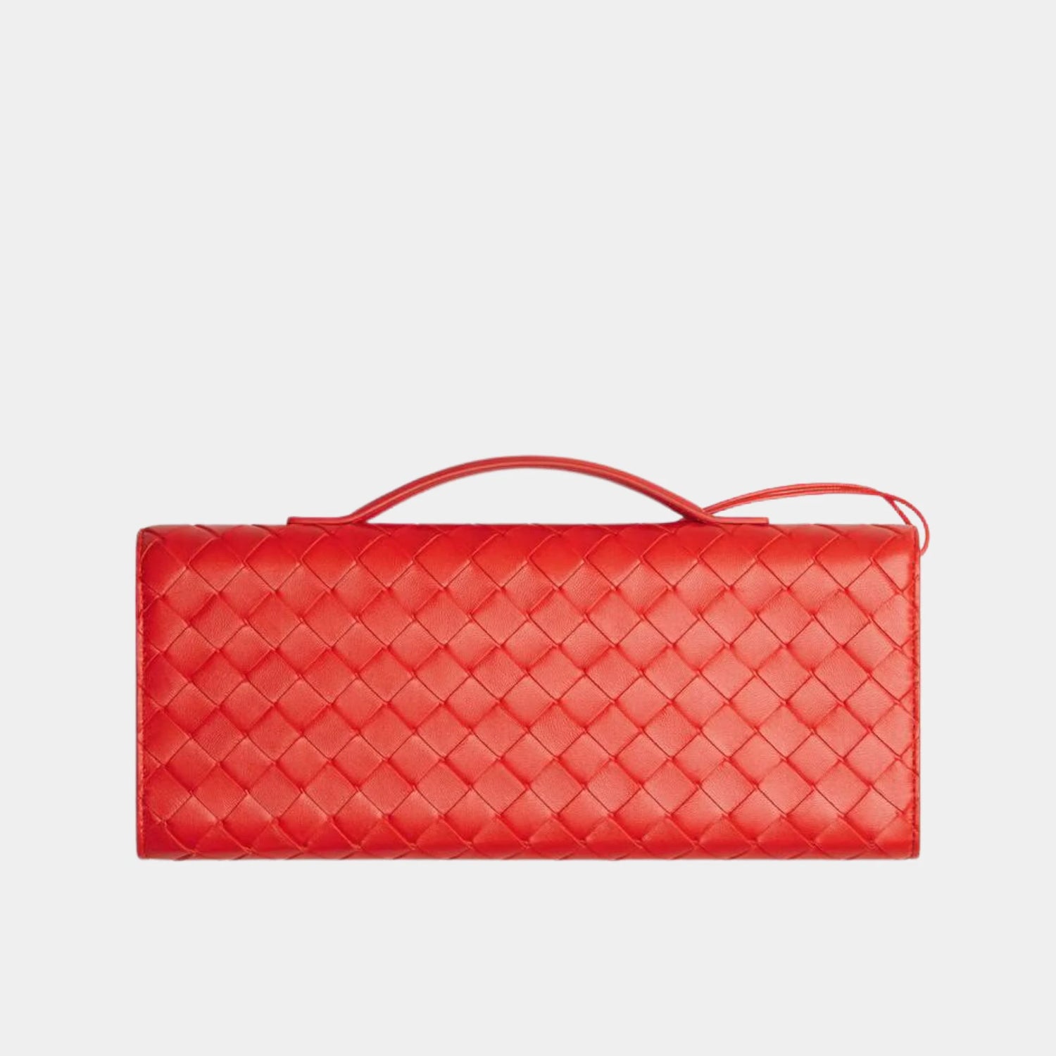 Bottega Veneta Andiamo Top Handle Clutch Intrecciato Leather, Cherry Tomato, Back