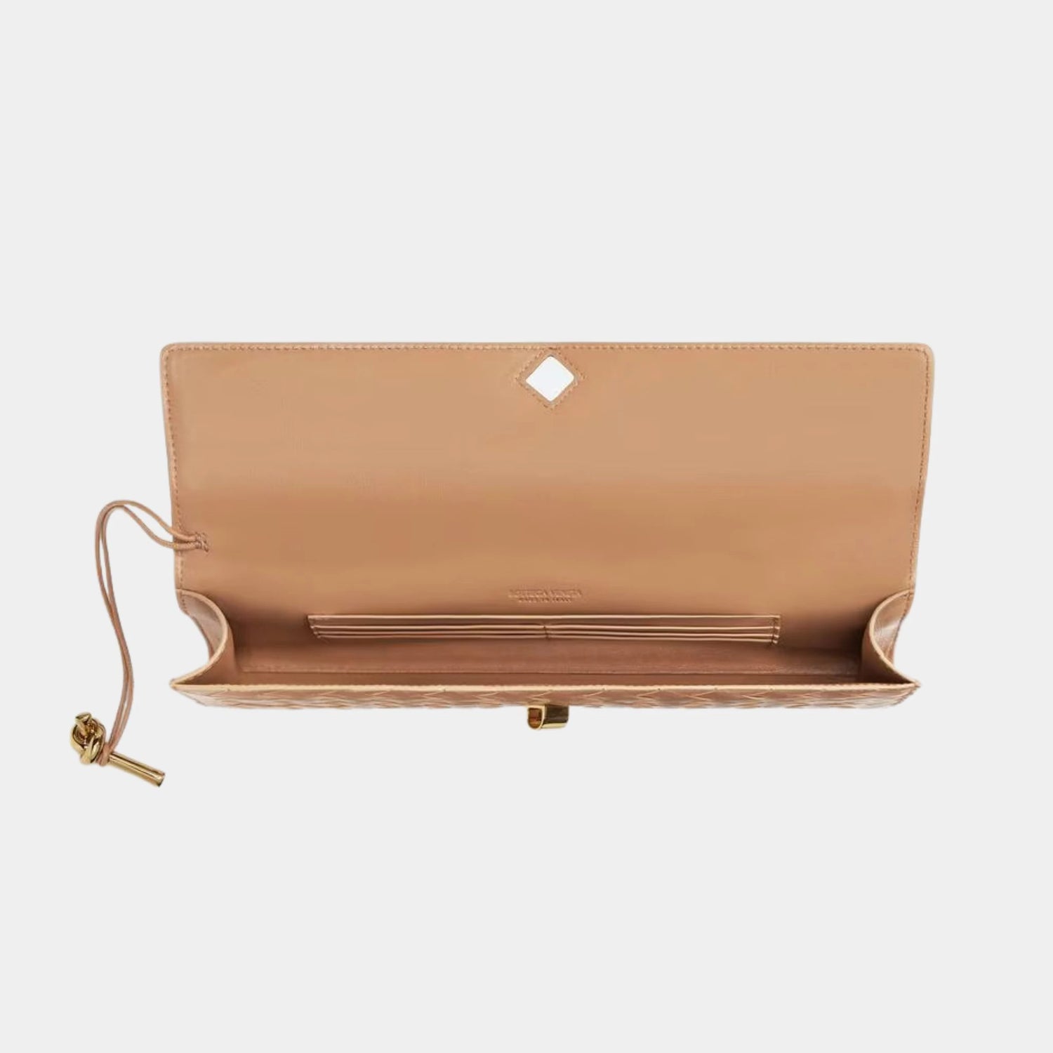 Bottega Veneta Andiamo Top Handle Clutch Intrecciato Leather, Pale Brown, Top