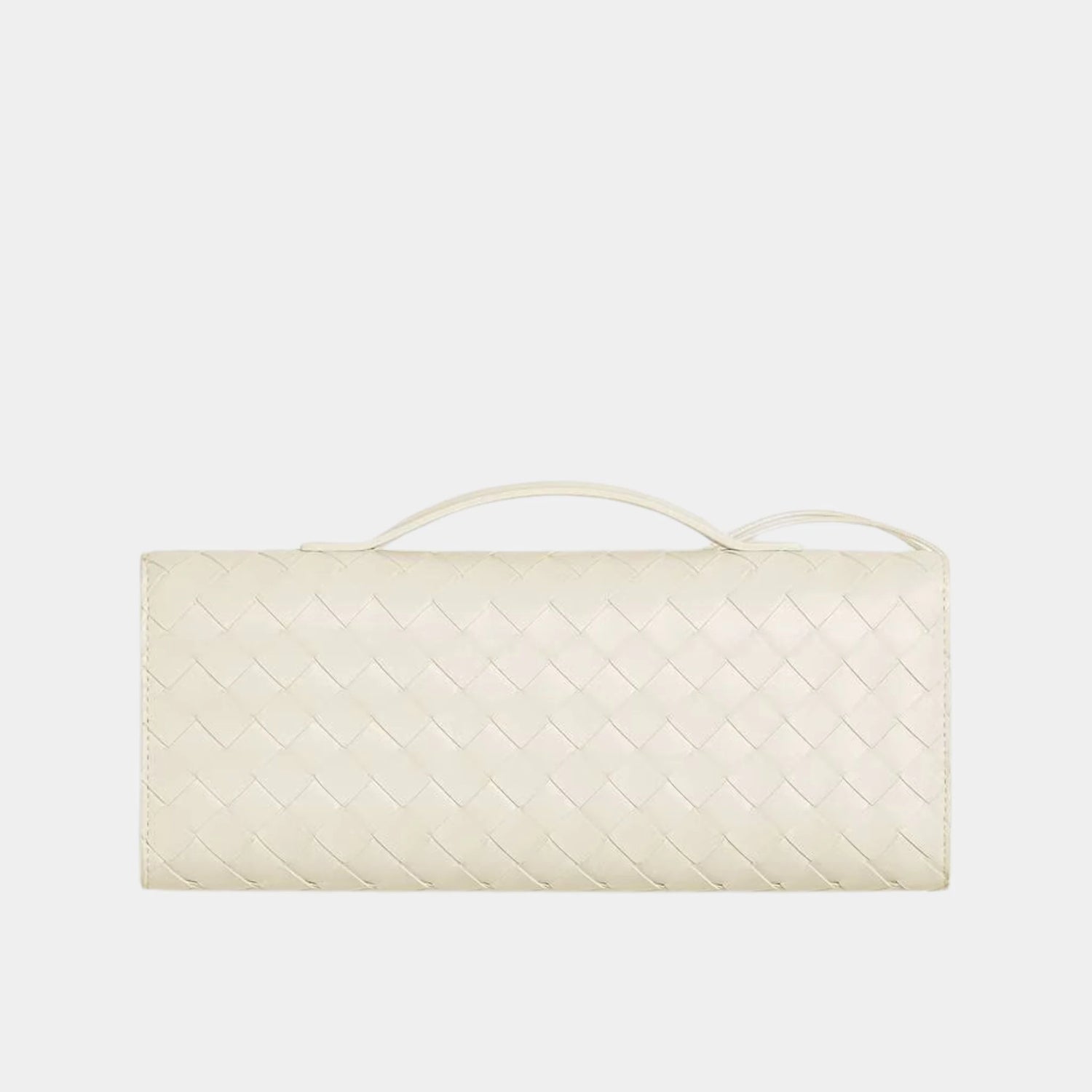 Bottega Veneta Andiamo Top Handle Clutch Intrecciato Leather, Sea Salt, Back