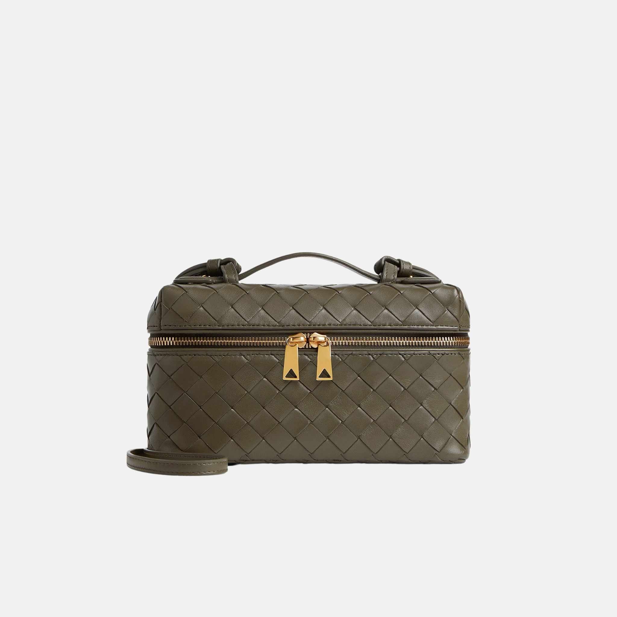 Bottega Veneta Bang Bang Vanity Case Intrecciato Leather, Cypress, Front