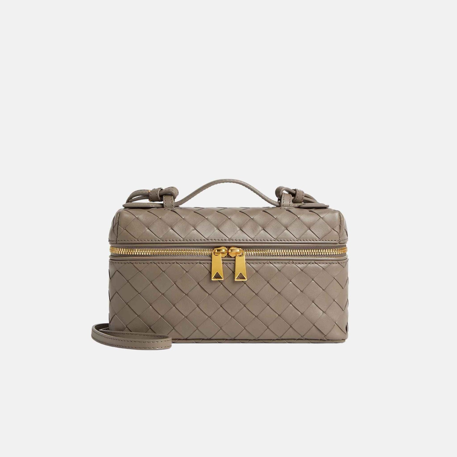 Bottega Veneta Bang Bang Vanity Case Intrecciato Leather, Lime Stone, Front