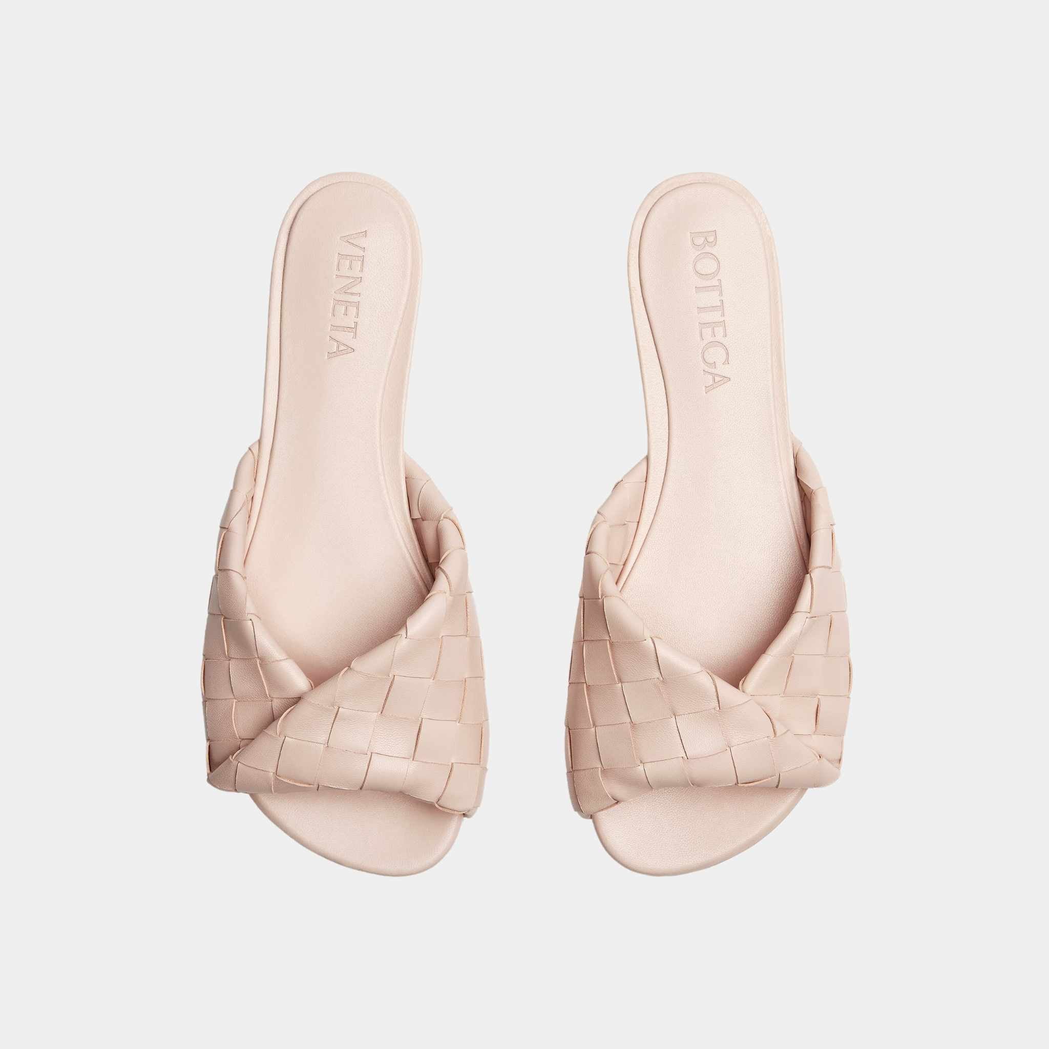 Bottega Veneta Blink Flat Mule Folded Detail in Intrecciato Leather, Cameo, Top