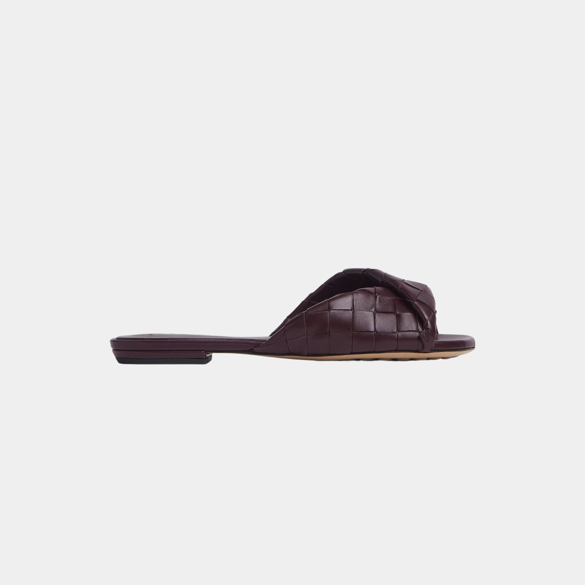 Bottega Veneta Blink Flat Mule Folded Detail in Intrecciato Leather, Dark Barolo, Side