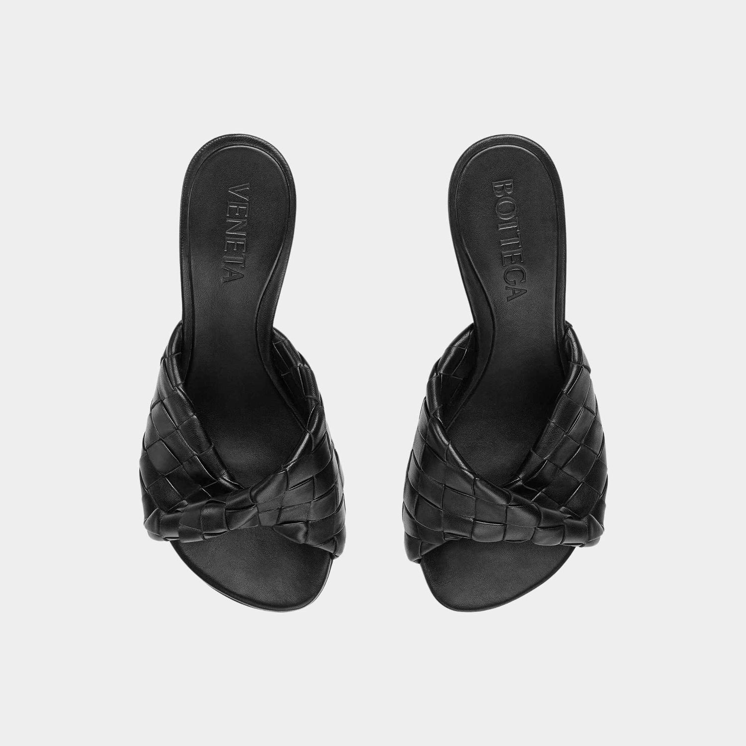 Bottega Veneta Blink Mule High Heel Folded Detail Intrecciato Leather, Black, Top