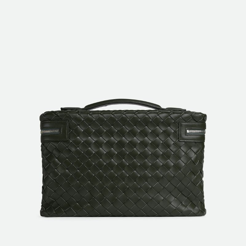 Bottega Veneta Classic Braided Document Holder Bag, Dark Green Color, Back View