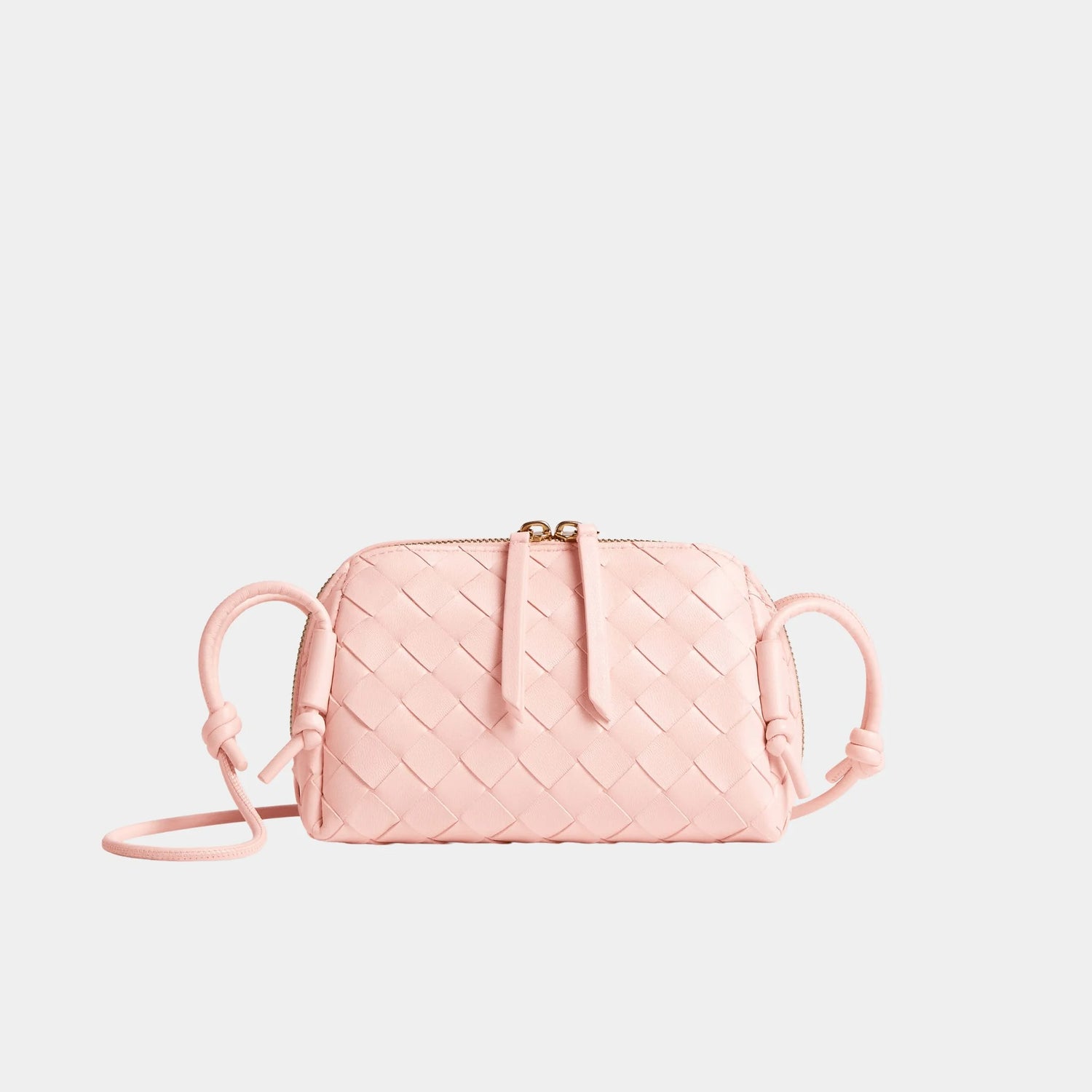 Bottega Veneta Concert Intrecciato Nappa Leather Pouch, Seashell, Front