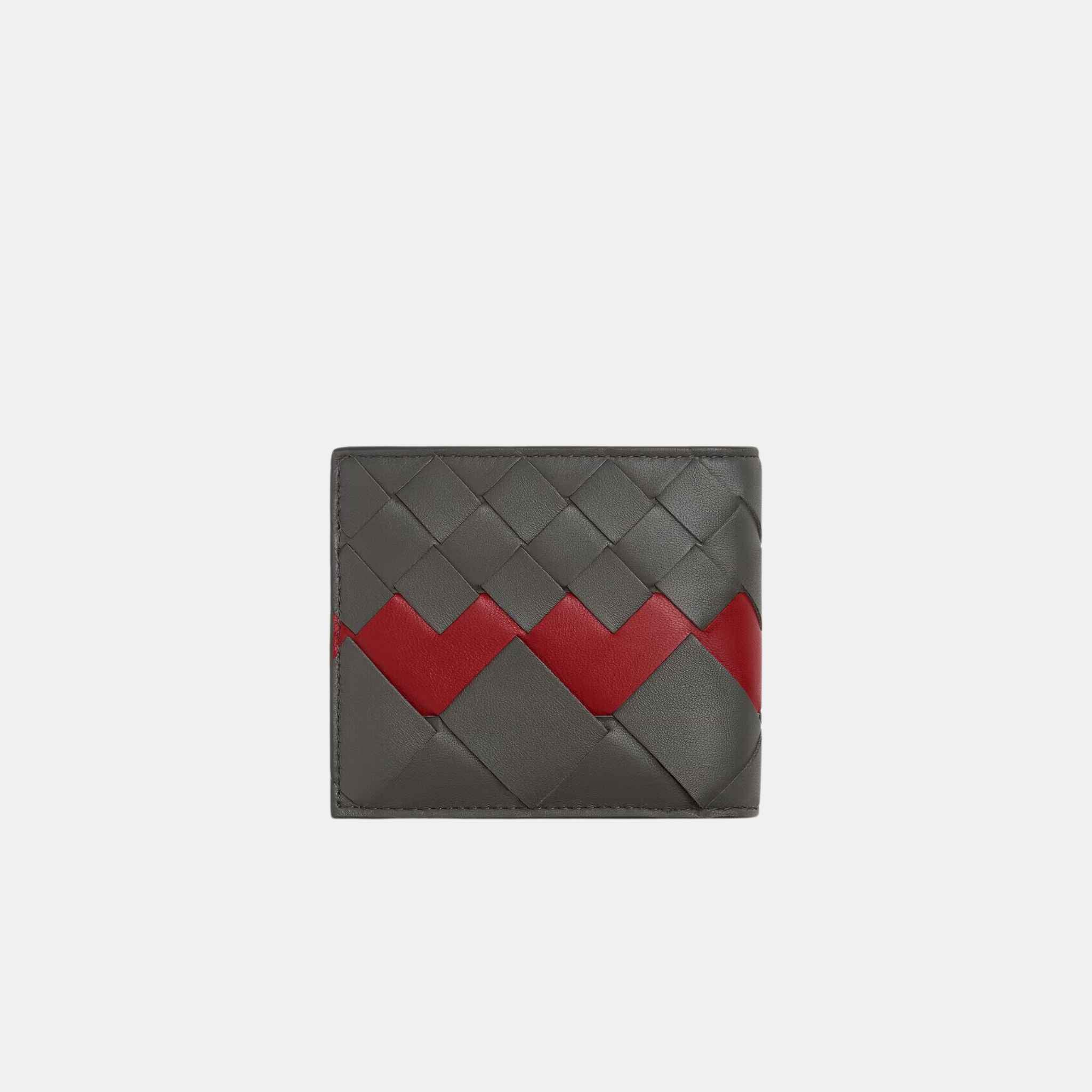 Bottega Veneta Intrecciato Bi-Fold Wallet With Coin Purse, Front, fliped,Lapilli/Rosewood,