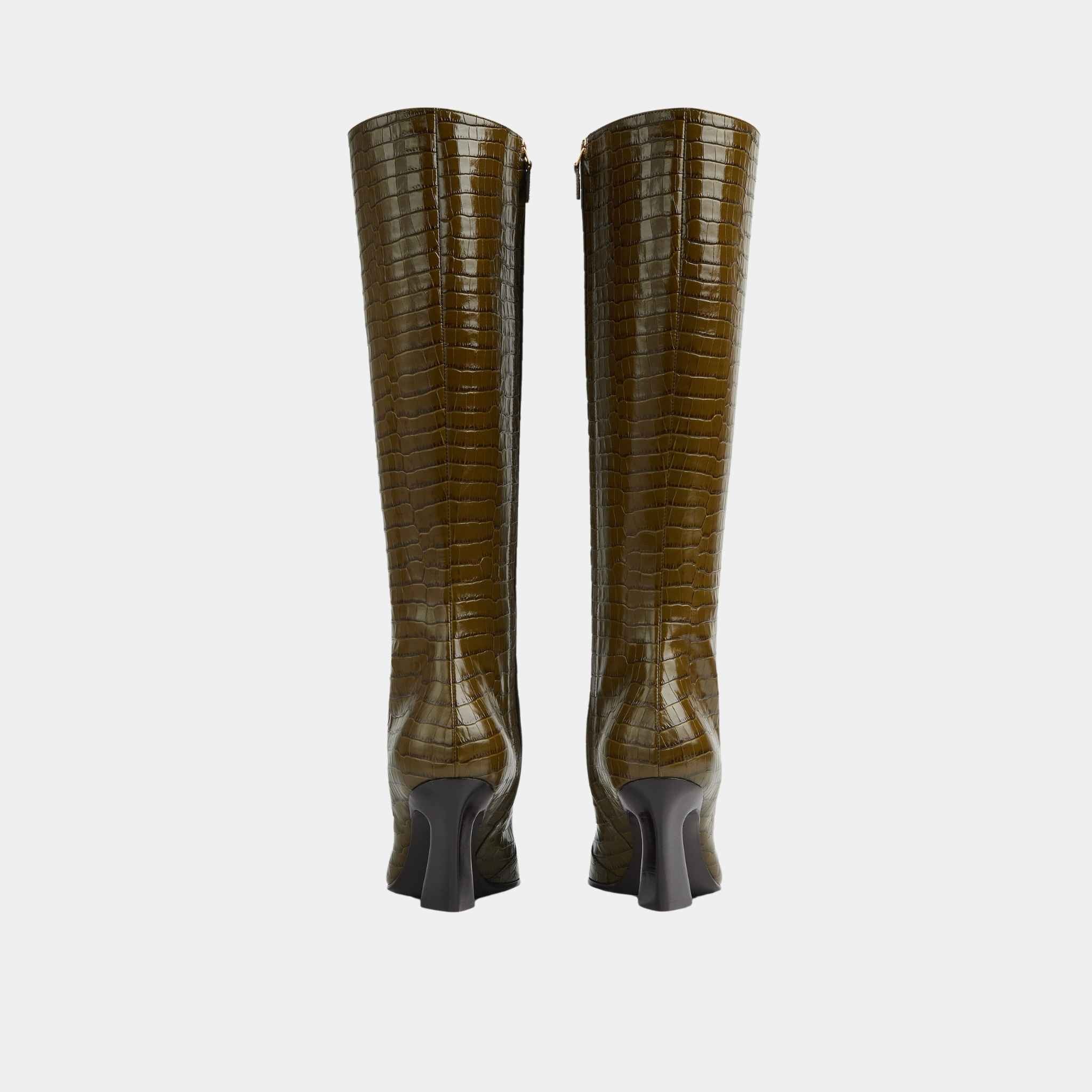 Bottega Veneta Lewis Knee-High Boot Crocodile Effect Leather, Back