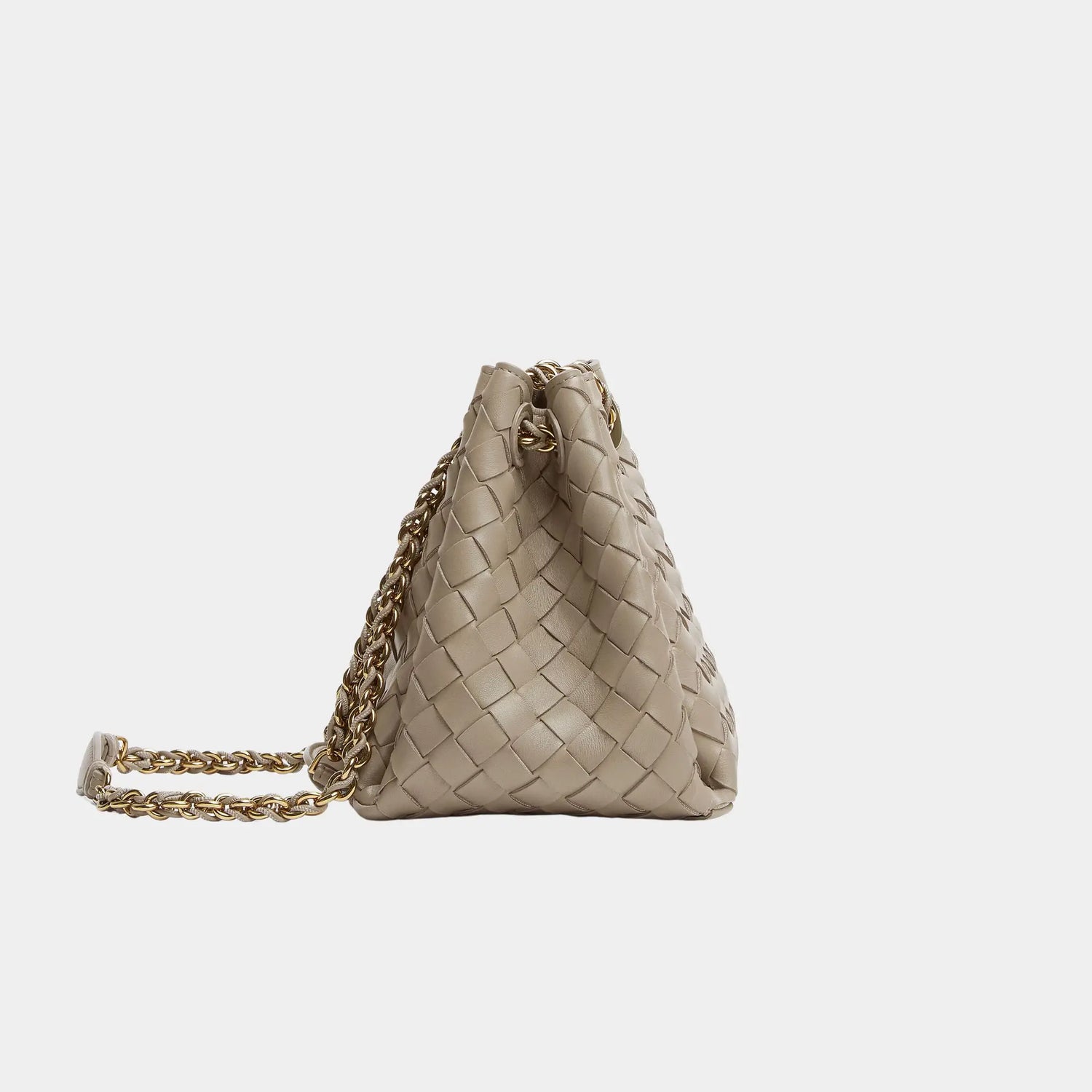 Bottega Veneta Small Parachute Chain Supple Intrecciato Leather, Limestone, Side
