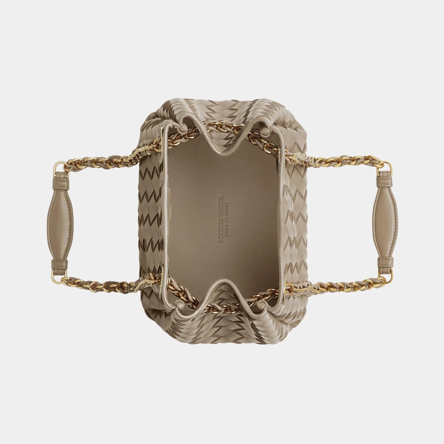 Bottega Veneta Small Parachute Chain Supple Intrecciato Leather, Limestone, Top