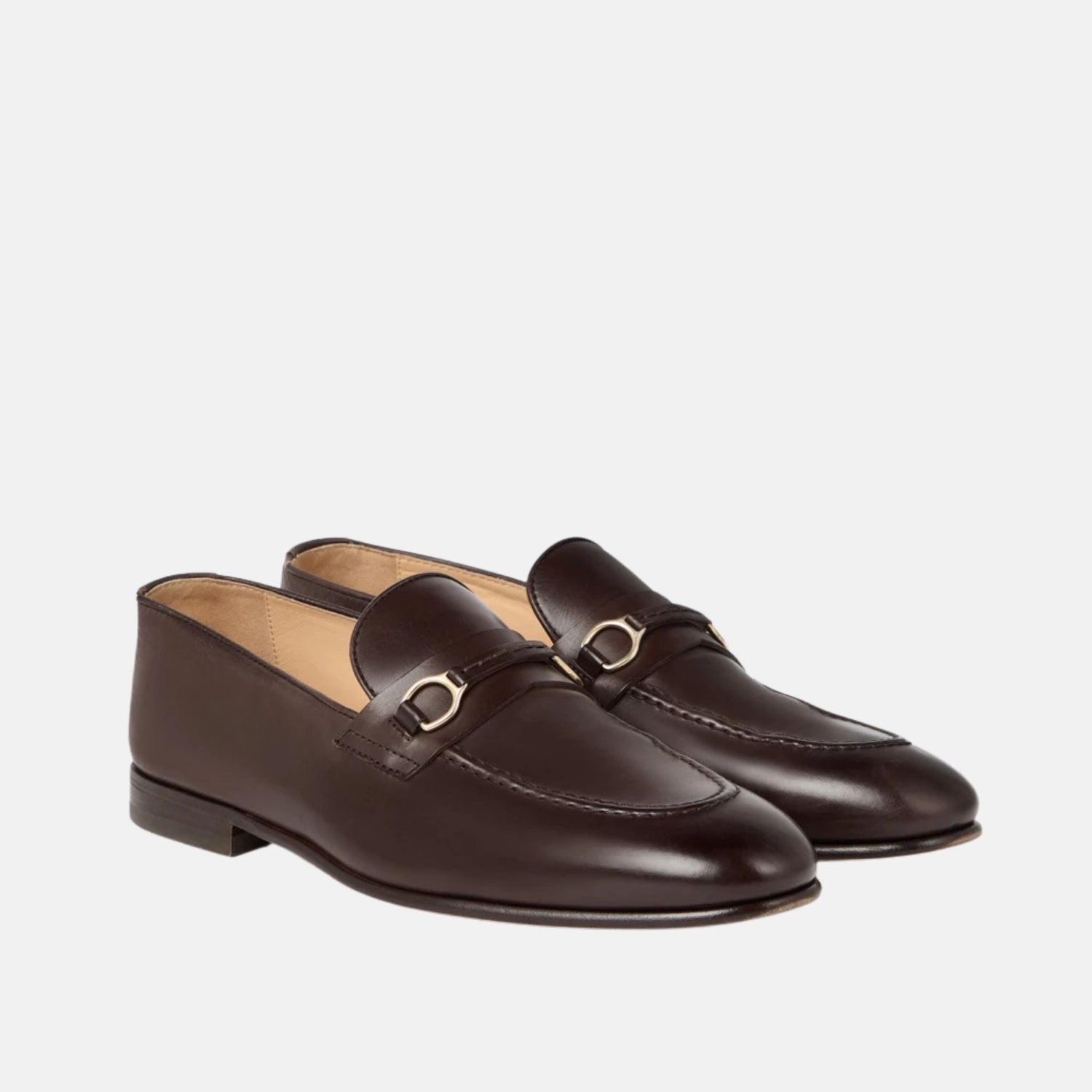 Brunello Cucinelli Soft Waxed Calfskin Loafers With Bit Detail, Brown, Front