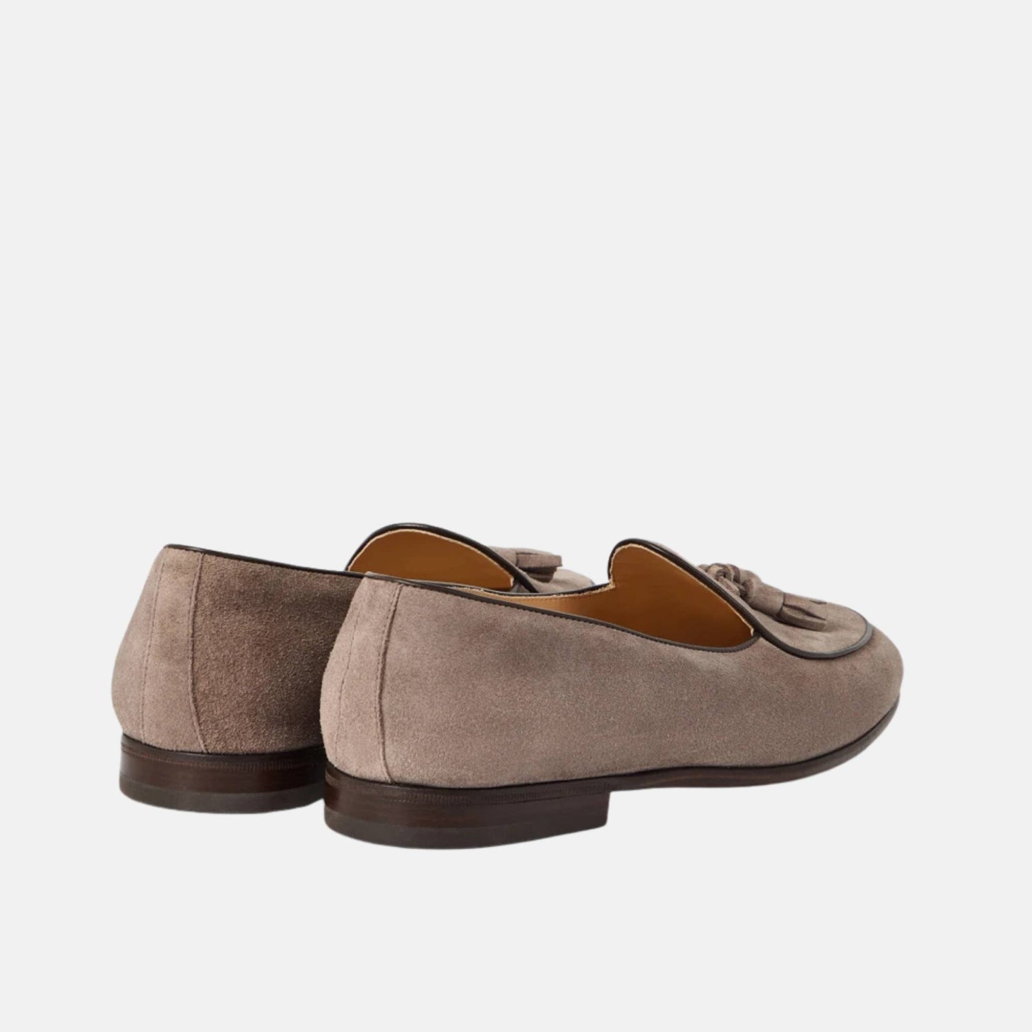 Brunello Cucinelli Suede Belgian Loafers With Tassels, Grey, Back