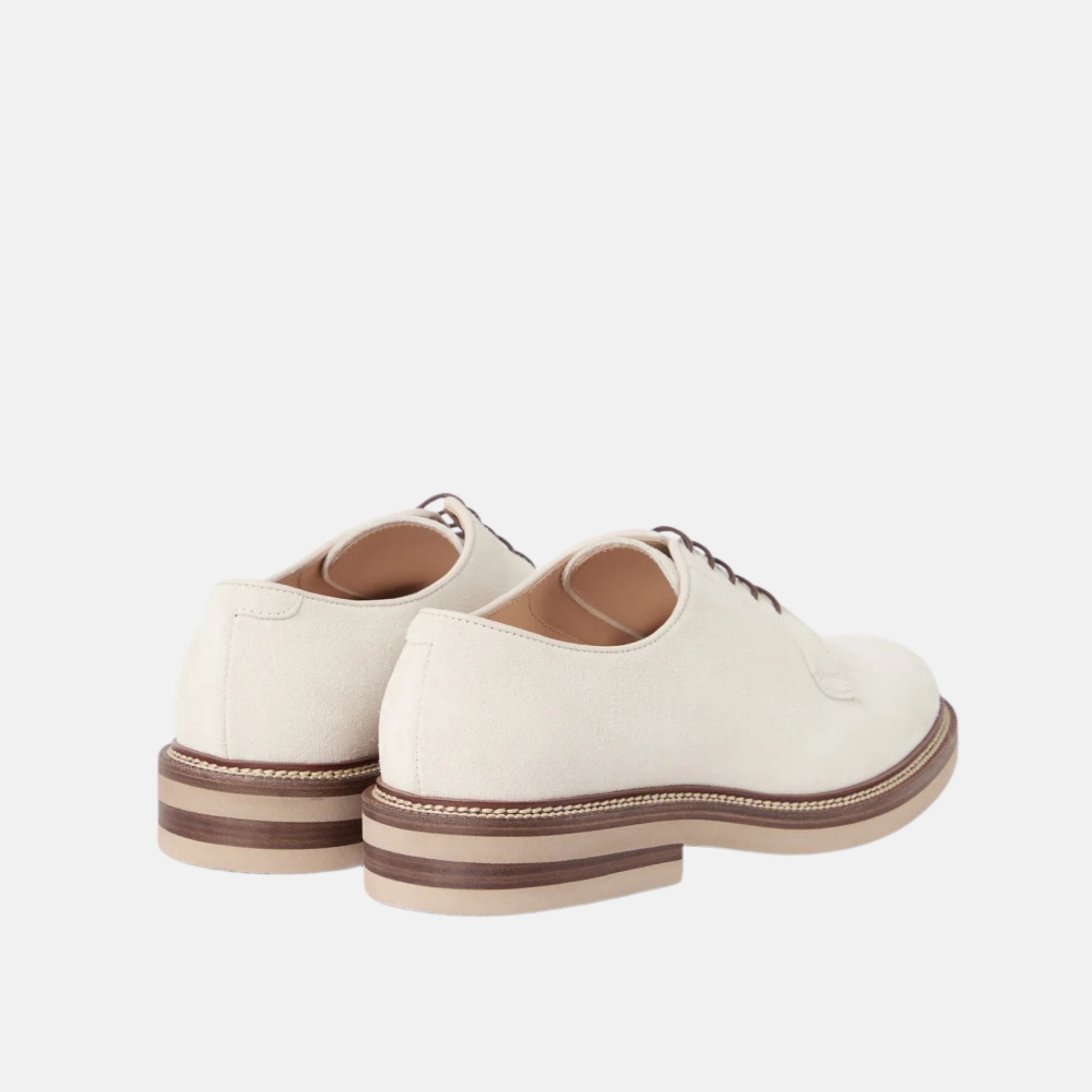 Brunello Cucinelli Suede Leather Derby Shoes, White, Back