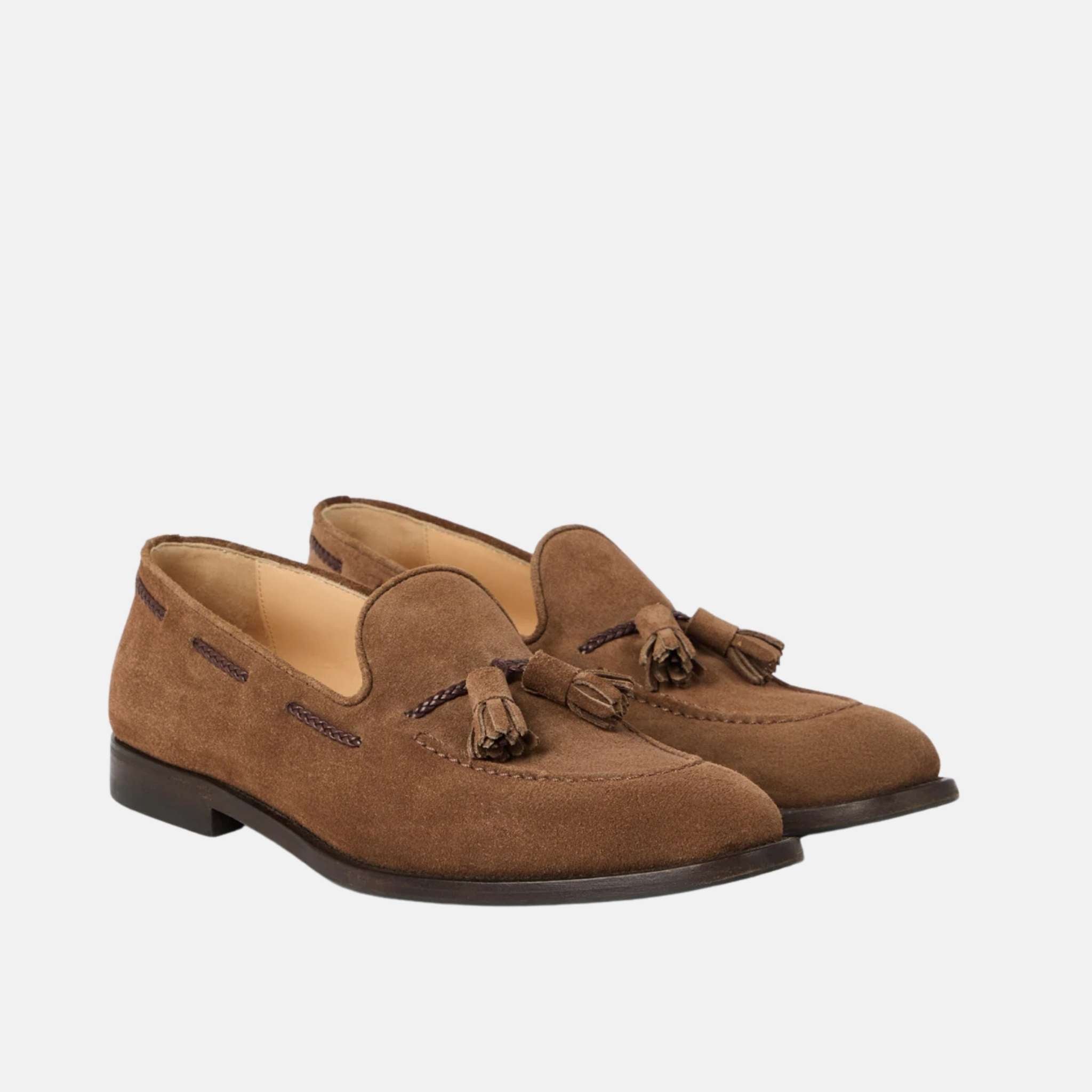 Brunello Cucinelli Suede Loafers With Tassels And Leather Lining, Brown, Front