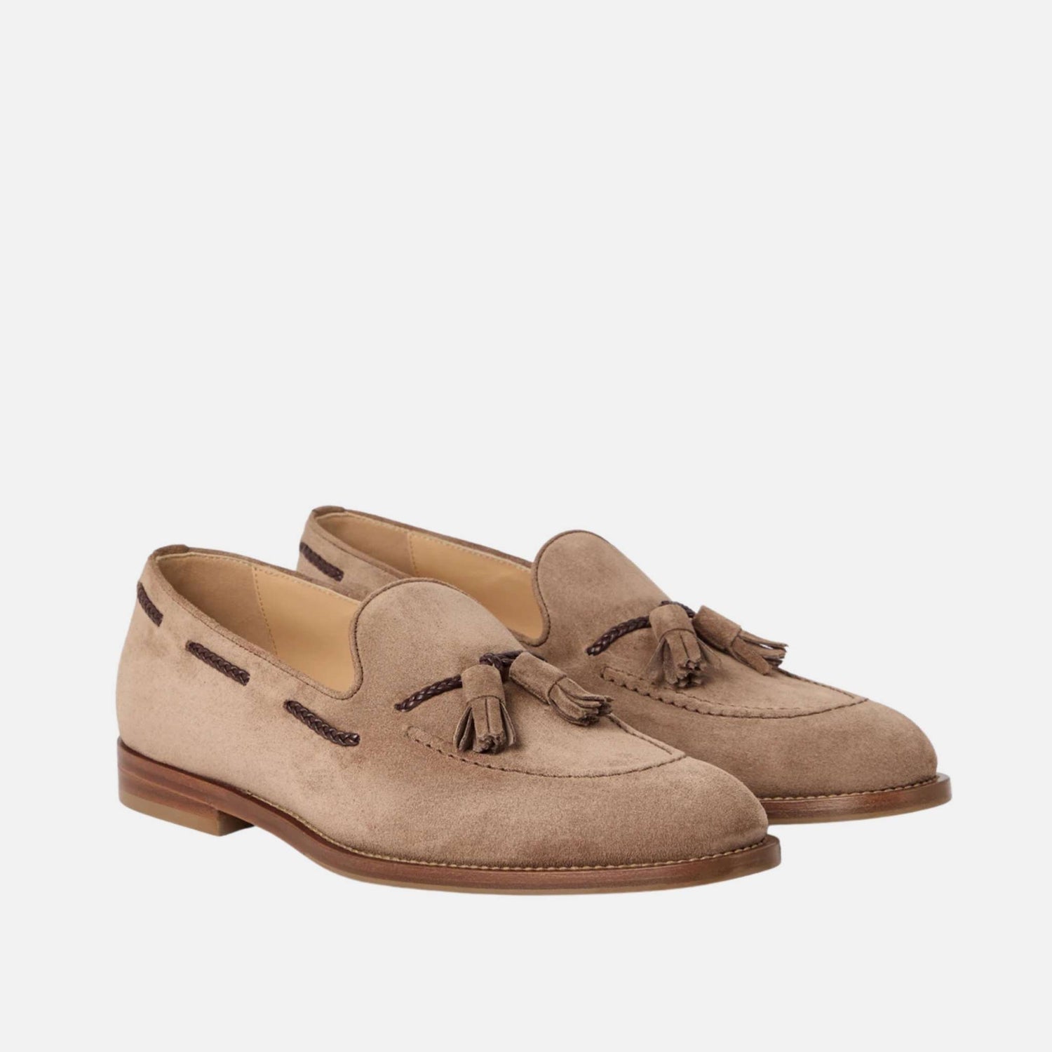 Brunello Cucinelli Suede Loafers With Tassels And Leather Lining, Hazelnut, Front