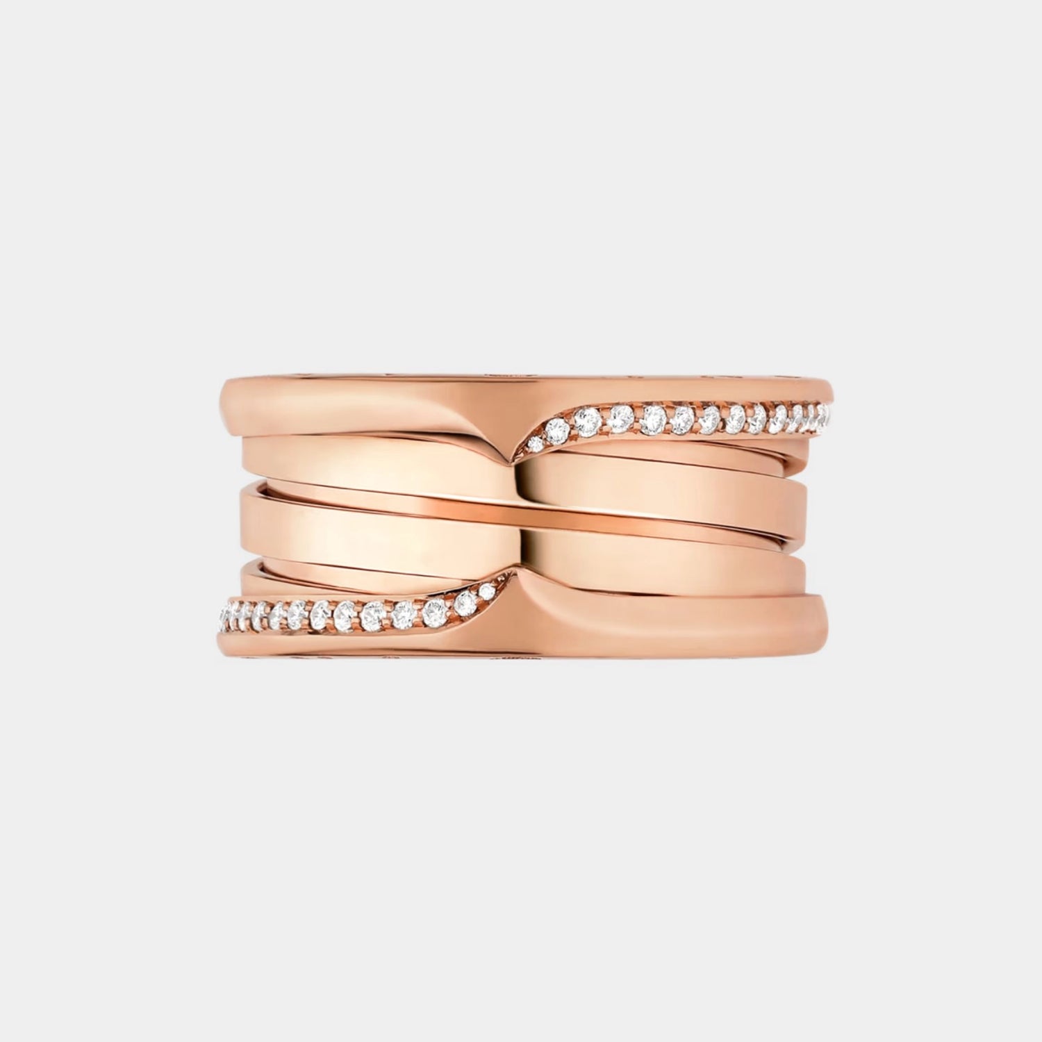B.zero1 Gold Demi-Pavé Diamond Ring 3 Band, White Gold, Rose