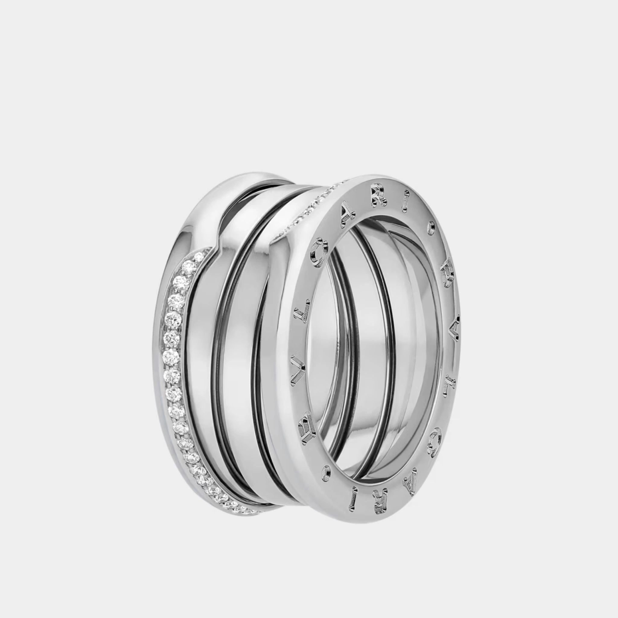 B.zero1 Gold Demi-Pavé Diamond Ring 3 Band, White Gold, Front