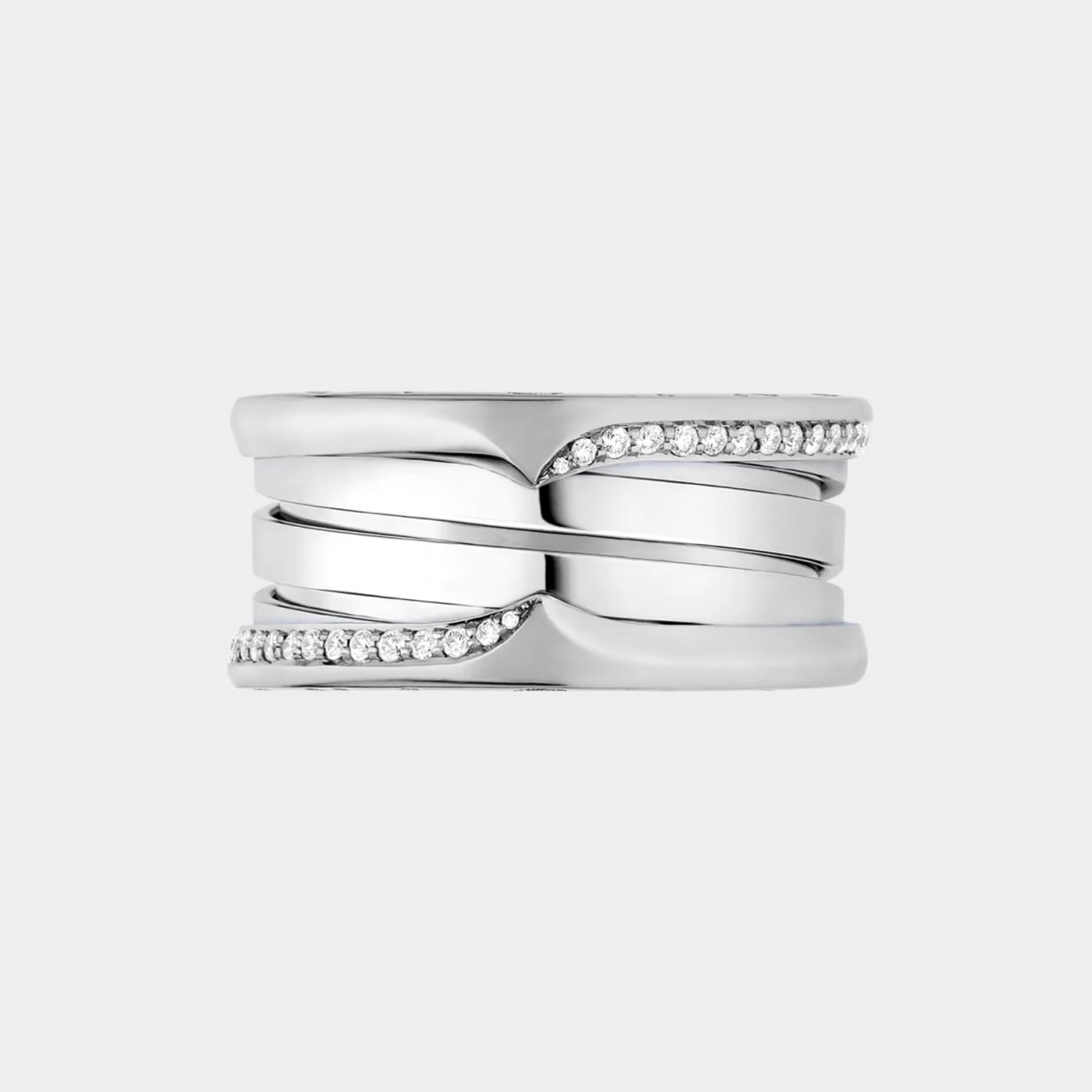 B.zero1 Gold Demi-Pavé Diamond Ring 3 Band, White Gold, Top