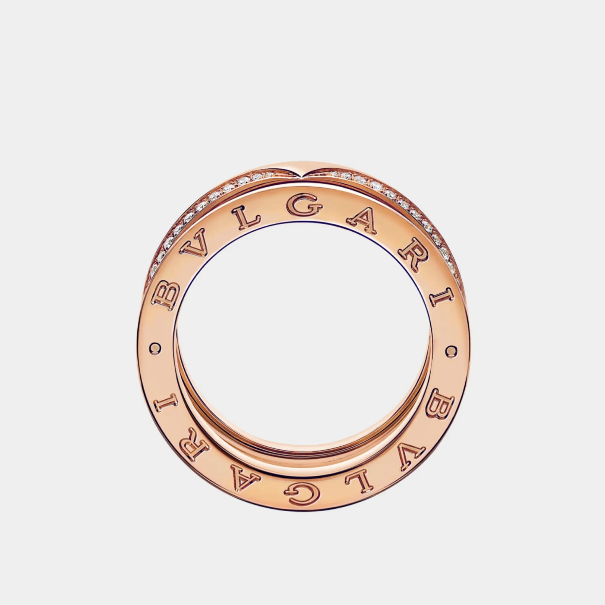 Bvlgari B.zero1 Gold Full Pavé Diamonds Edges Three-Band Ring, Rose Gold