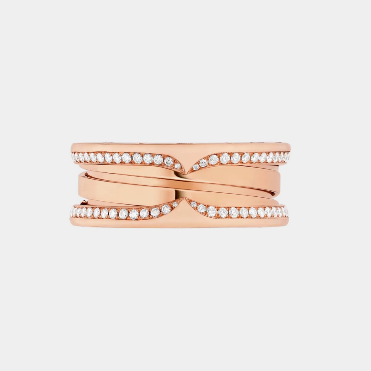 Bvlgari B.zero1 Gold Full Pavé Diamonds Edges Three-Band Ring, rose Gold