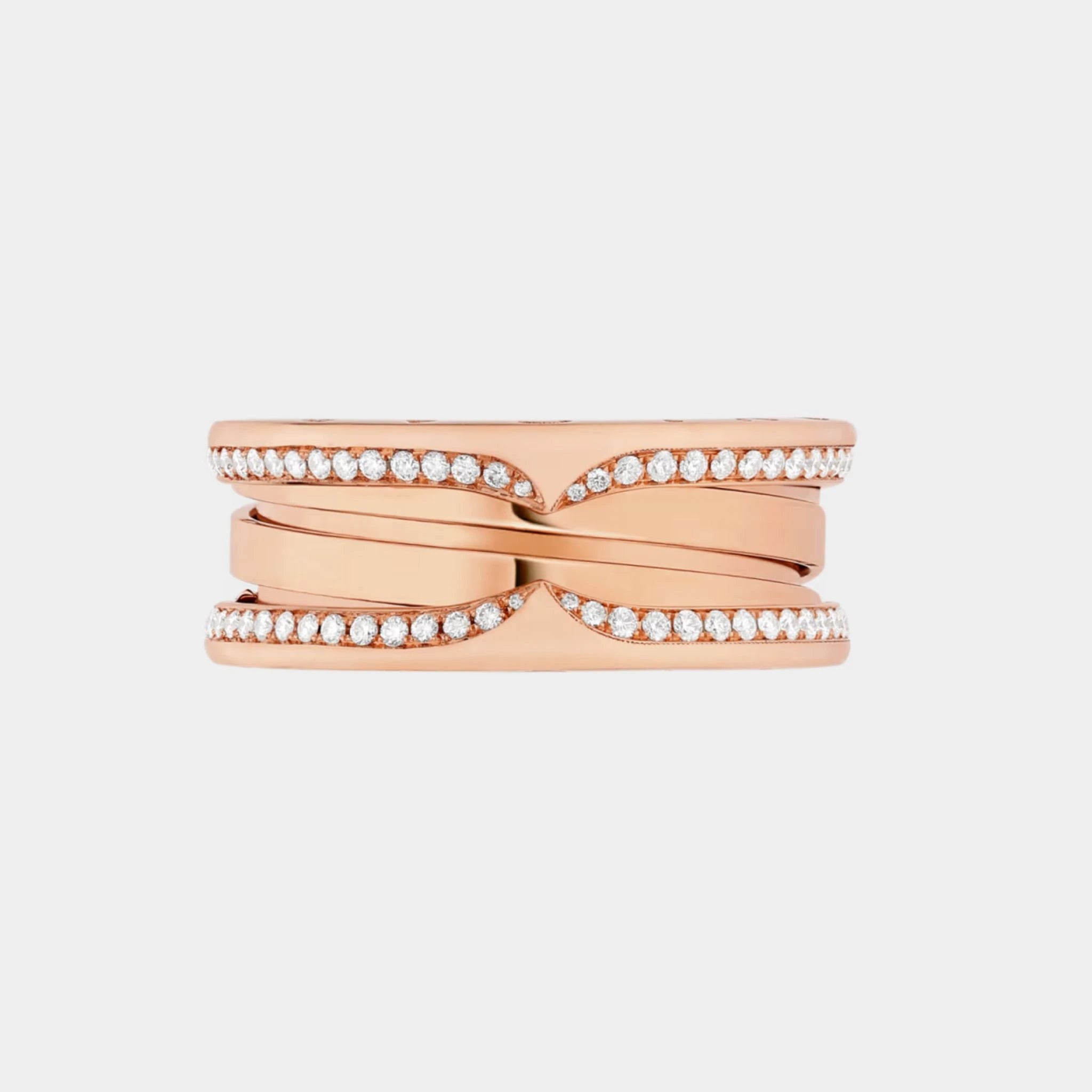 Bvlgari B.zero1 Gold Full Pavé Diamonds Edges Three-Band Ring, rose Gold