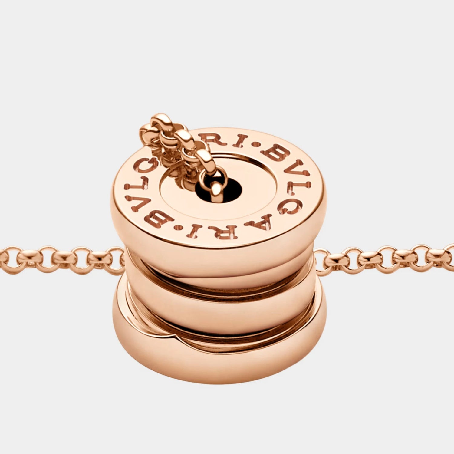 B.zero1 gold round mini pendant necklace , Rose Gold, Closeup