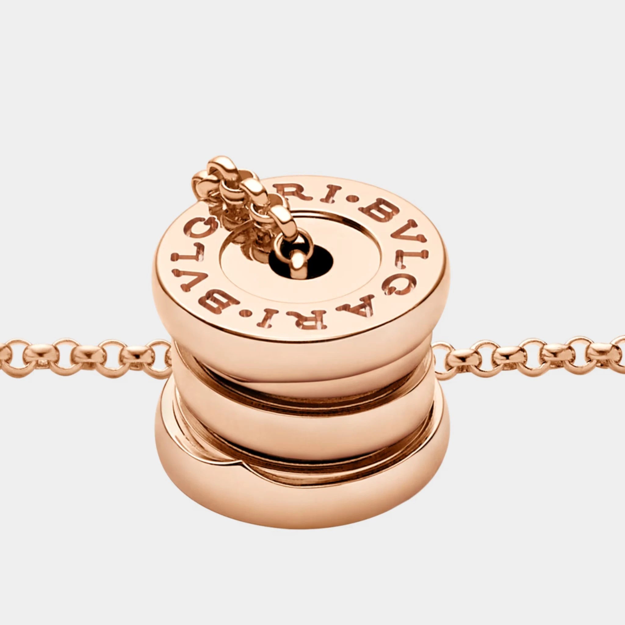 B.zero1 gold round mini pendant necklace , Rose Gold, Closeup