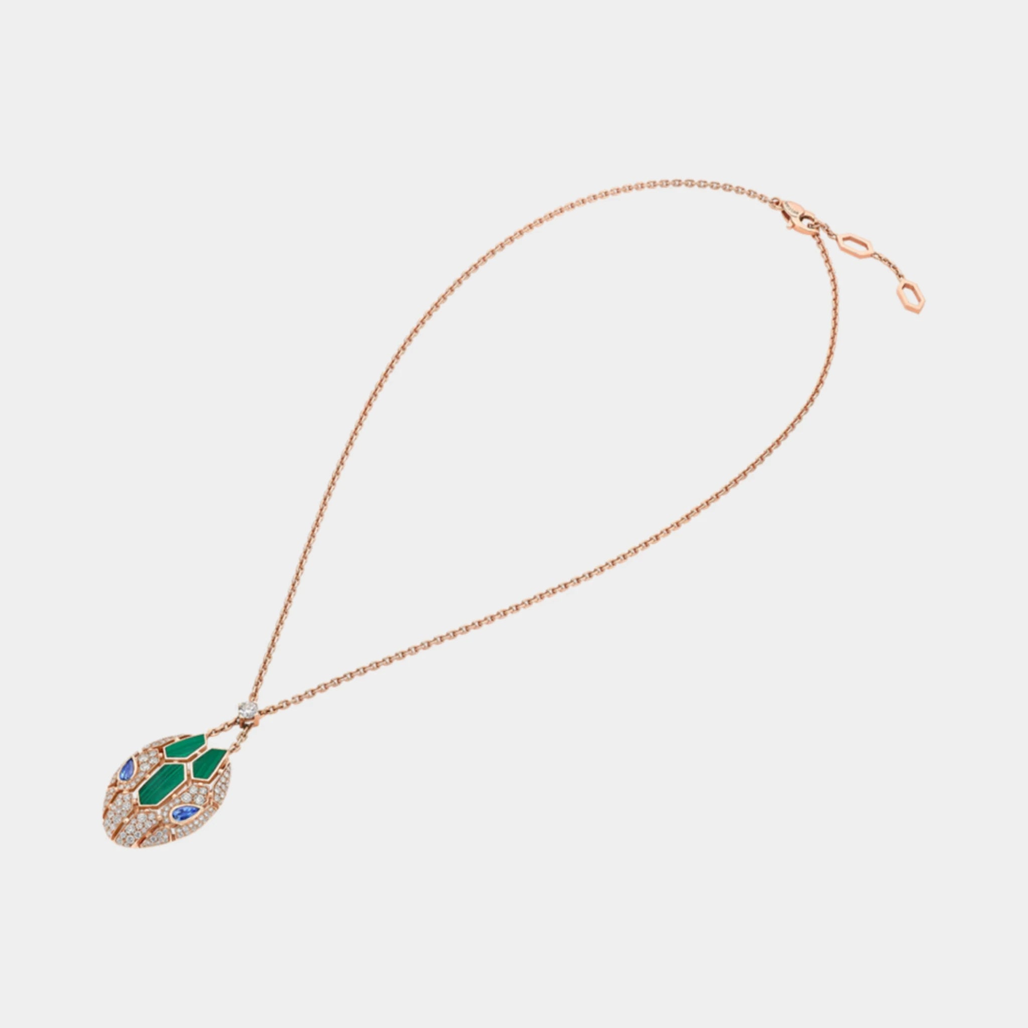 Bvlgari Serpenti Seduttori Necklace with Sapphire Malachite & Diamonds, Rose Gold, Top