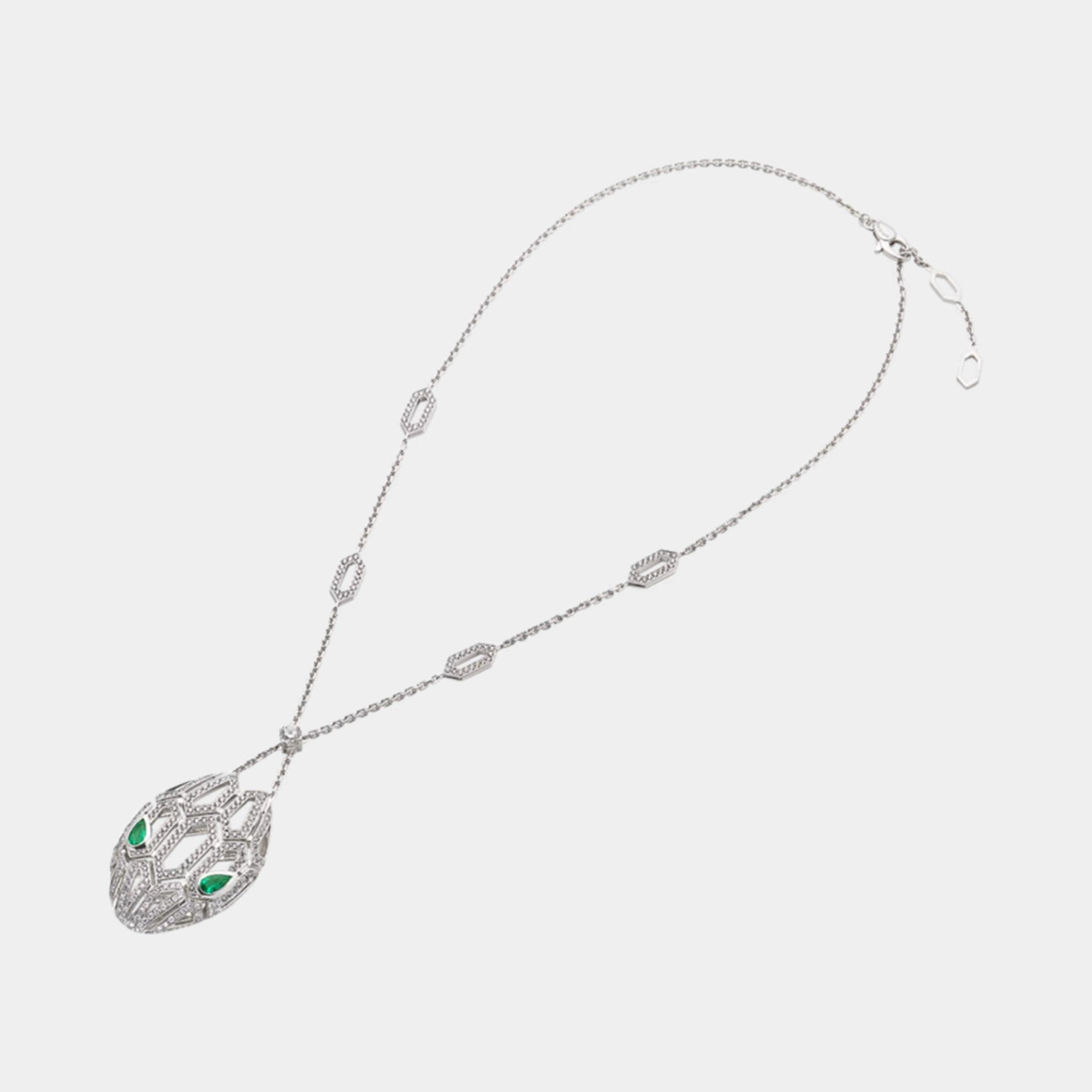 Bvlgari Serpenti Seduttori Pendant Necklace Emerald & Pave Diamonds, White Gold, Top