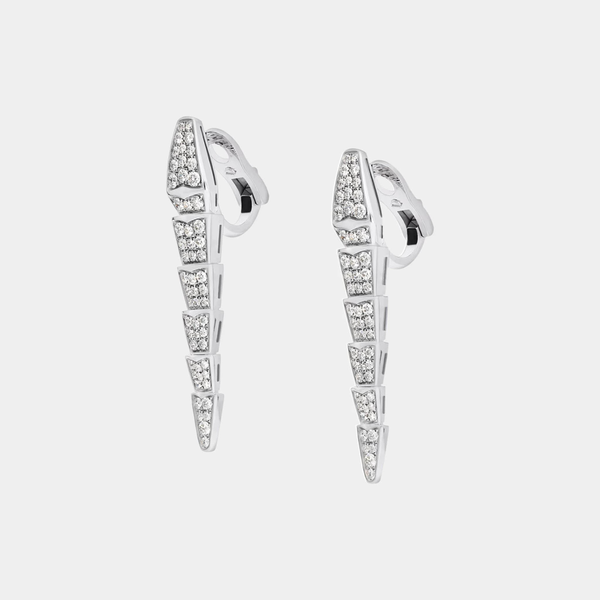 Bvlgari Serpenti Viper Earrings with Full Pave Diamonds, White Gold, Side