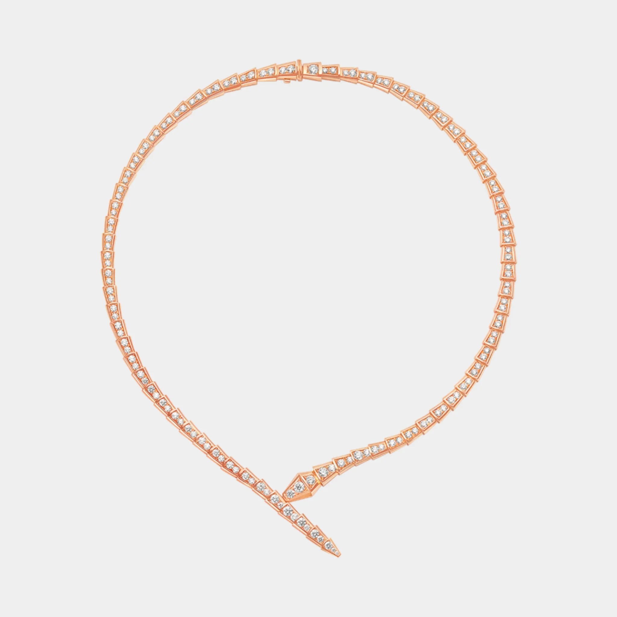 Bvlgari Serpenti Viper Necklace with Full Pave Diamonds, Rose Gold, Front