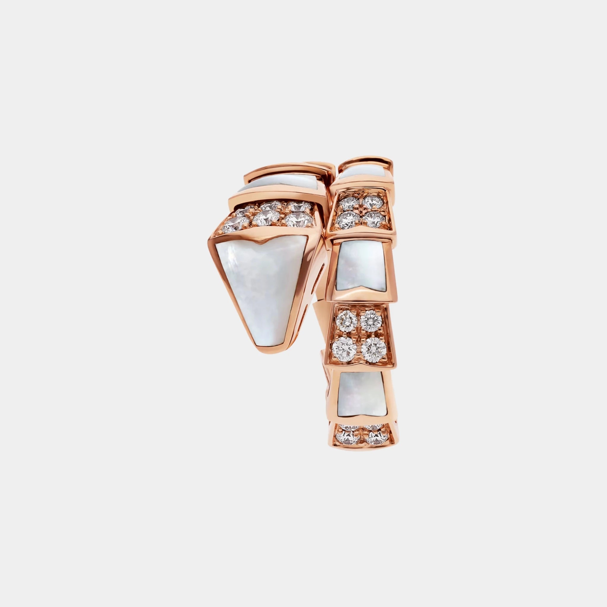 Bvlgari Serpenti Viper One Loop Ring Pave Diamonds & Mother of Pearl, Rose Gold, Front