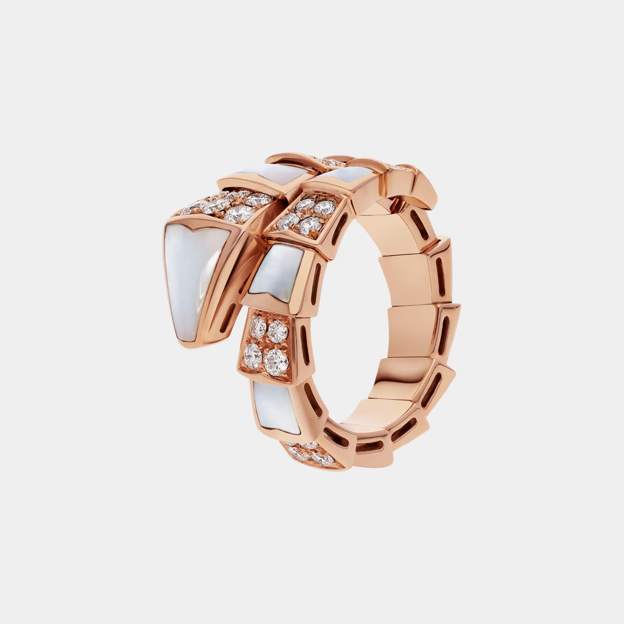 Bvlgari Serpenti Viper One Loop Ring Pave Diamonds & Mother of Pearl, Rose Gold, Side