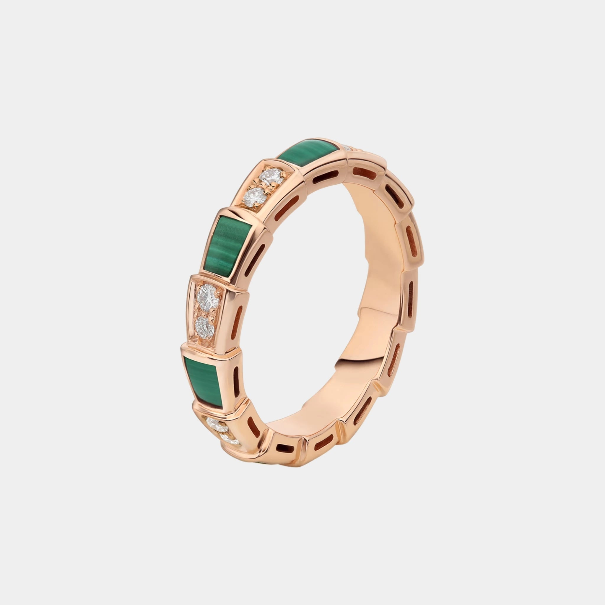 Bvlgari Serpenti Viper Thin Ring with Malachite & Pave Diamonds, Rose Gold, Side