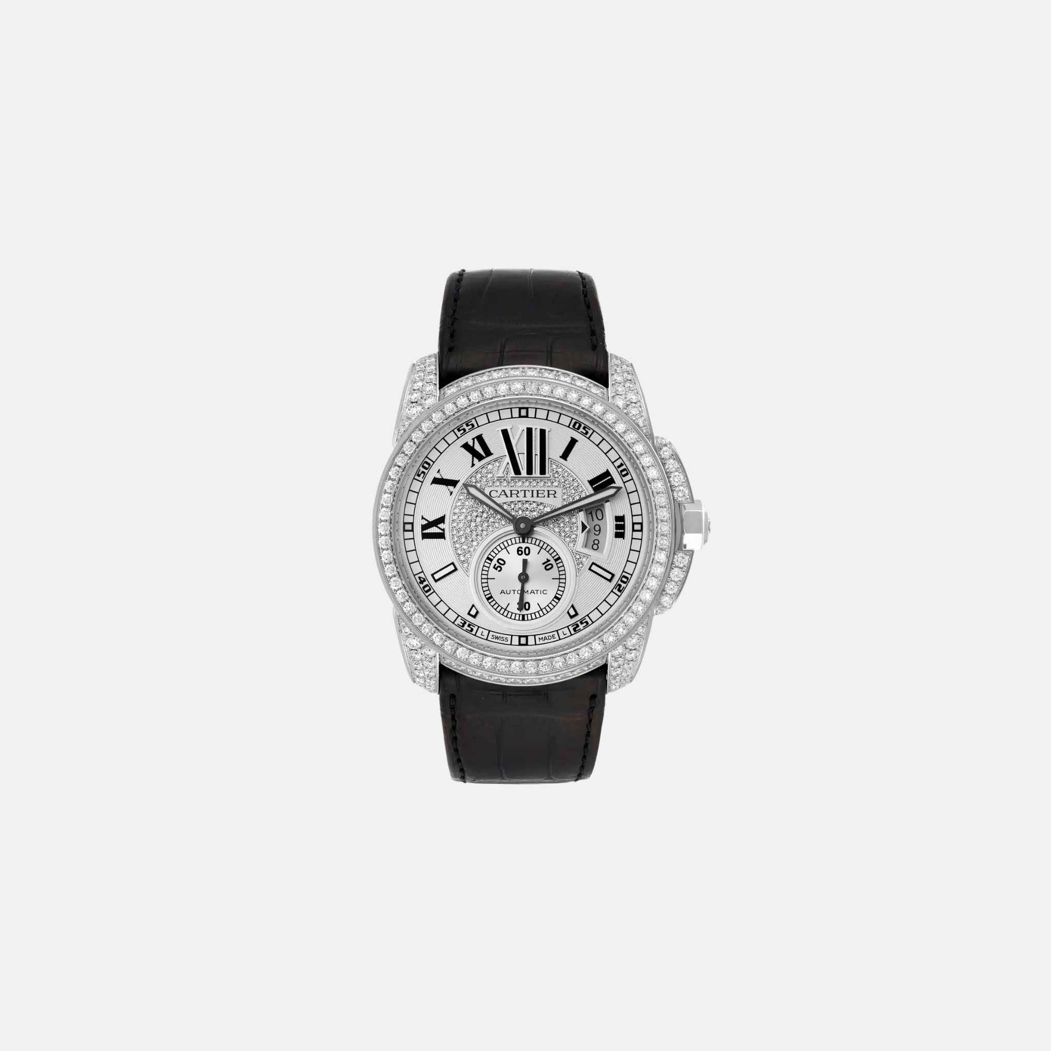 Calibre De Cartier Silver Dial White Gold Diamond 42mm WF100007, Front