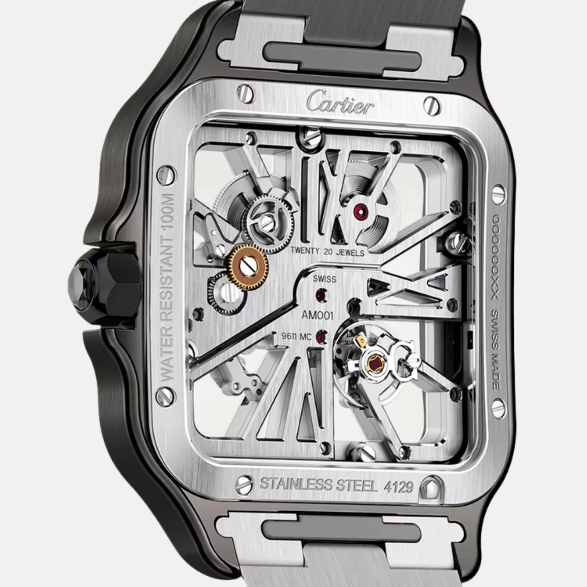 Cartier Santos Skeleton Large Model Black ADLC Steel WHSA0027, Back