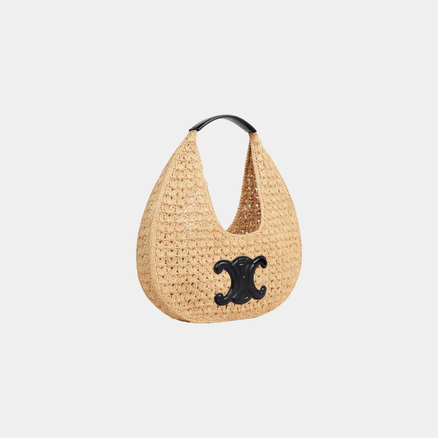 Celine Classic Panier Hobo Bag in Raffia and Calfskin, Naturel, Noir, Side