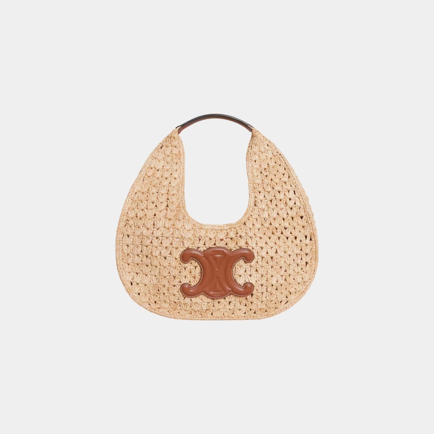 Celine Classic Panier Hobo Bag in Raffia and Calfskin, Naturel, Tan, Front
