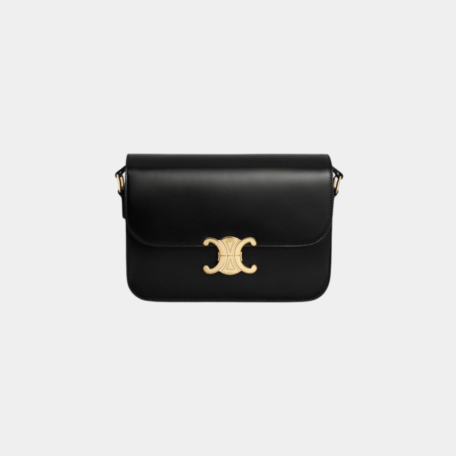 Celine Classique Triomphe Bag In Shiny Calfskin Handbag, Black