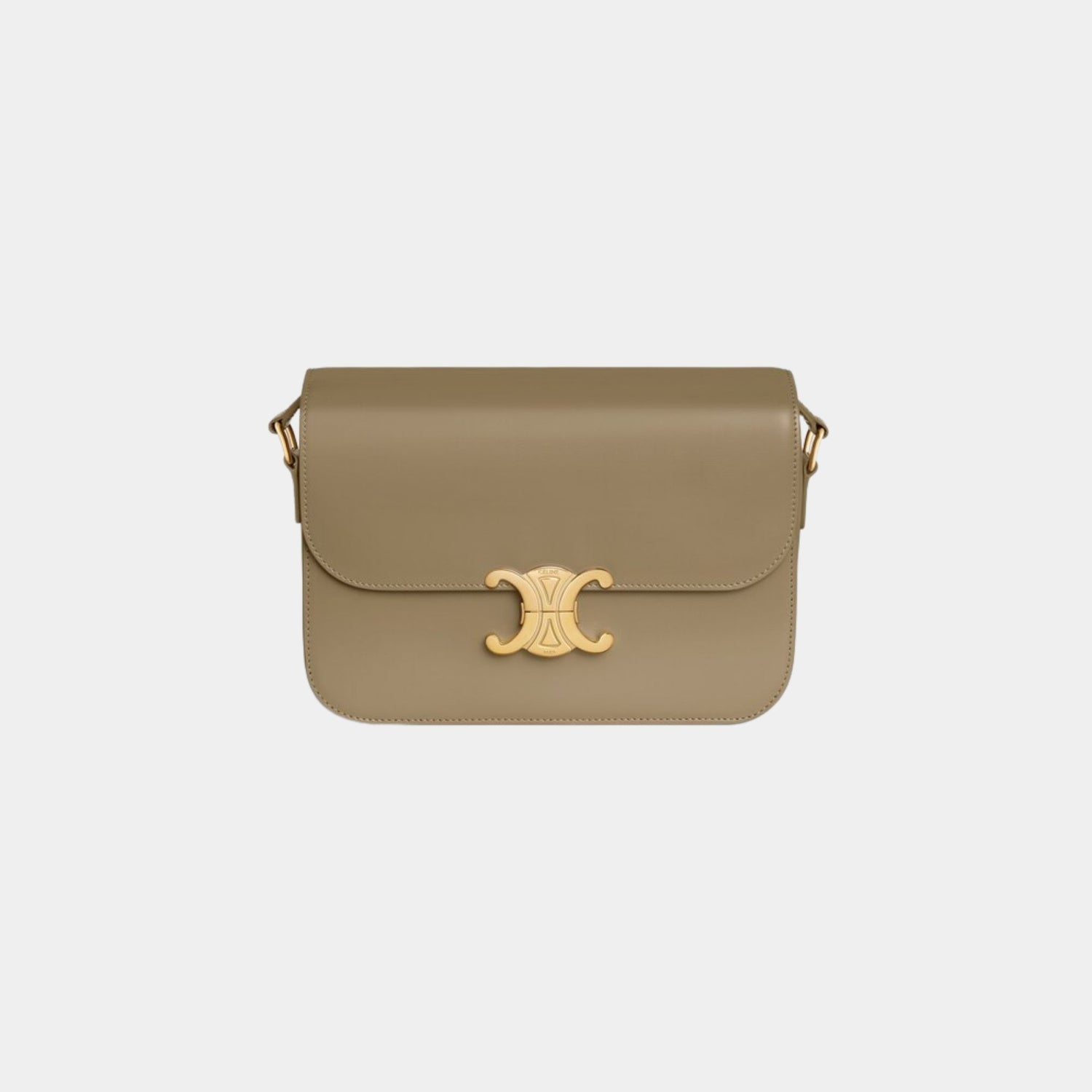 Celine Classique Triomphe Bag In Shiny Calfskin Handbag, Brown Sepia