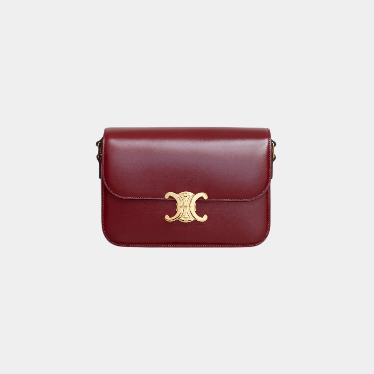 Celine Classique Triomphe Bag In Shiny Calfskin Handbag, Light Burgundy