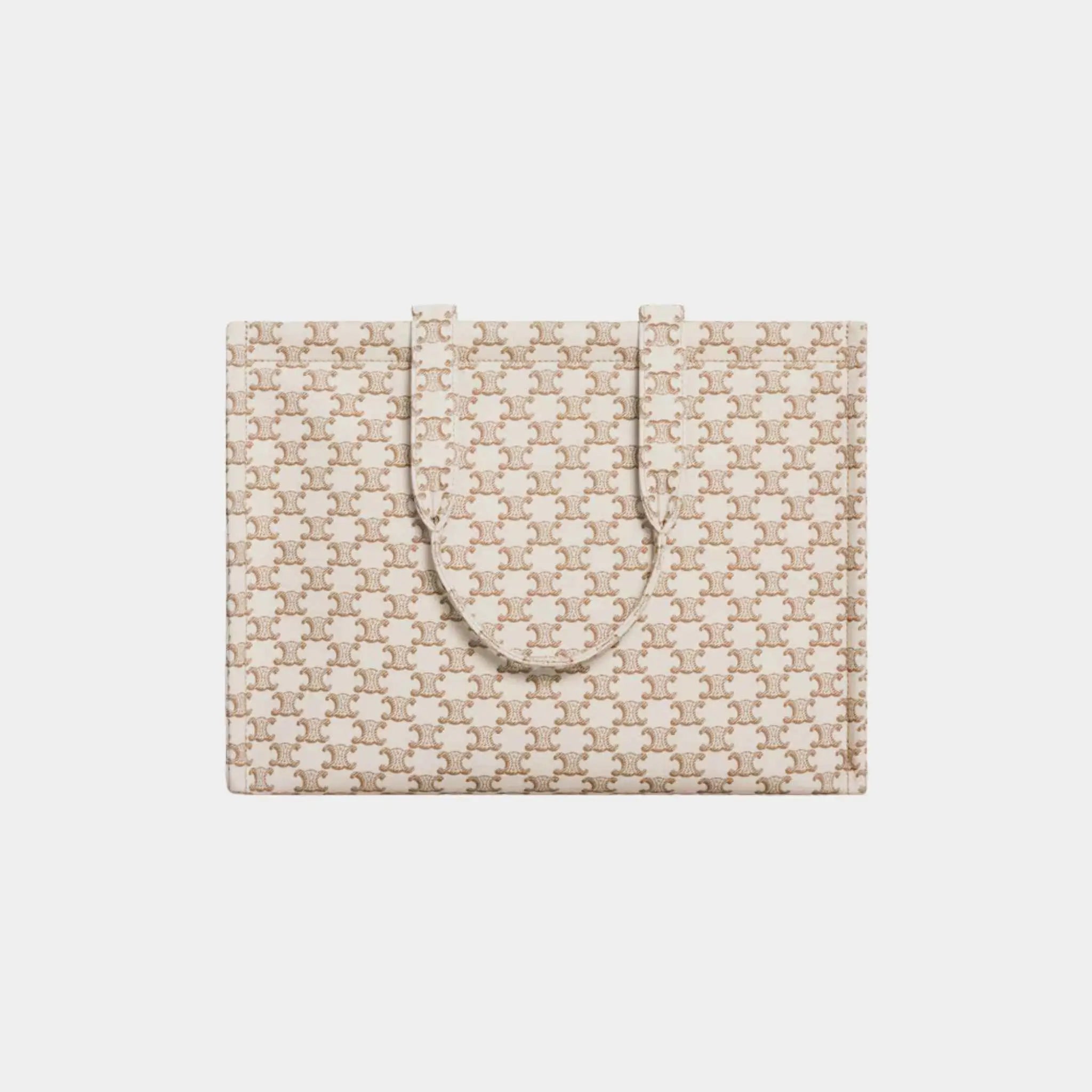 Celine Large Cabas Thais Textile with Triomphe Print & Calfskin, White, Back