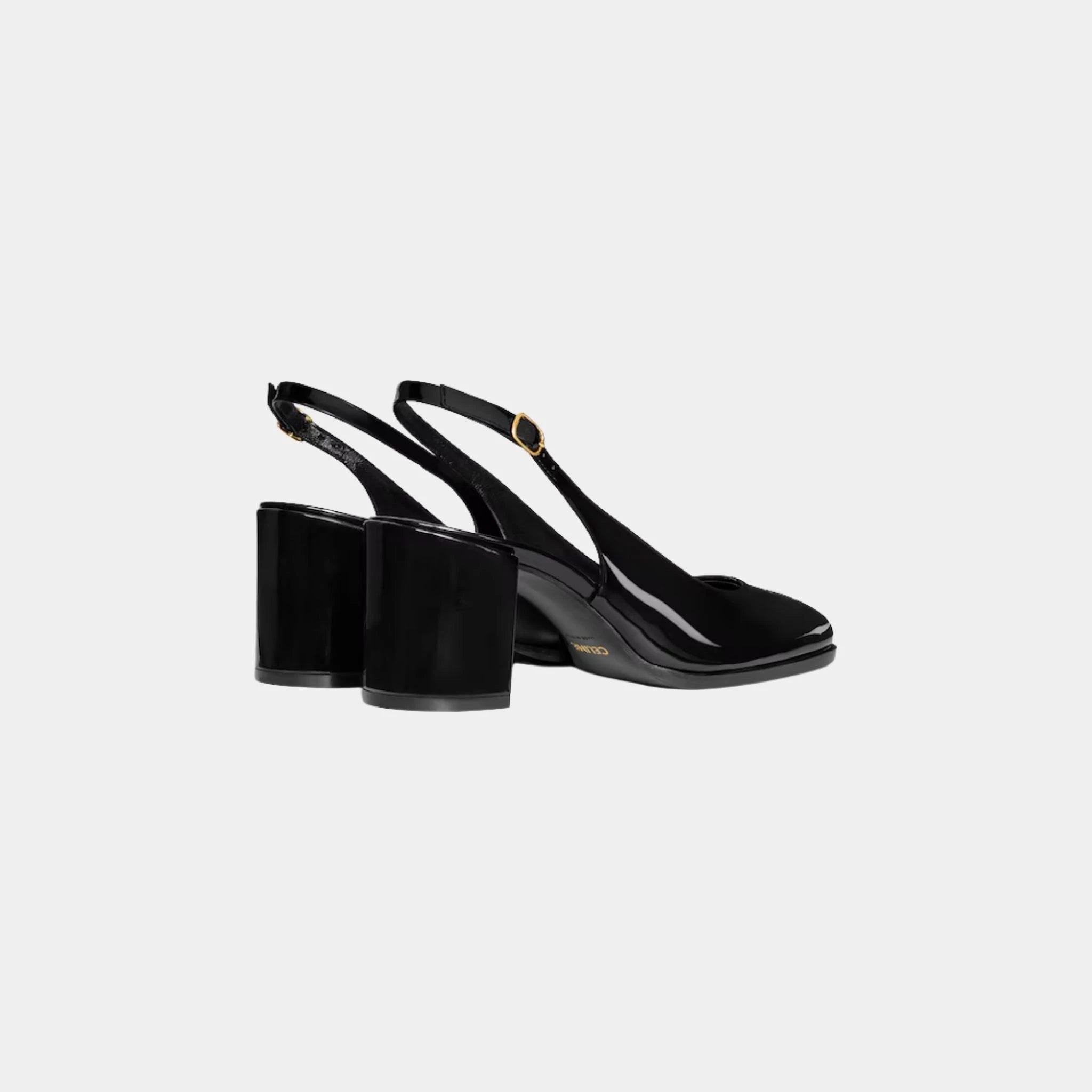 Celine Lily Perforated Triomphe Slingback in Patent Calfskin, Black, Back