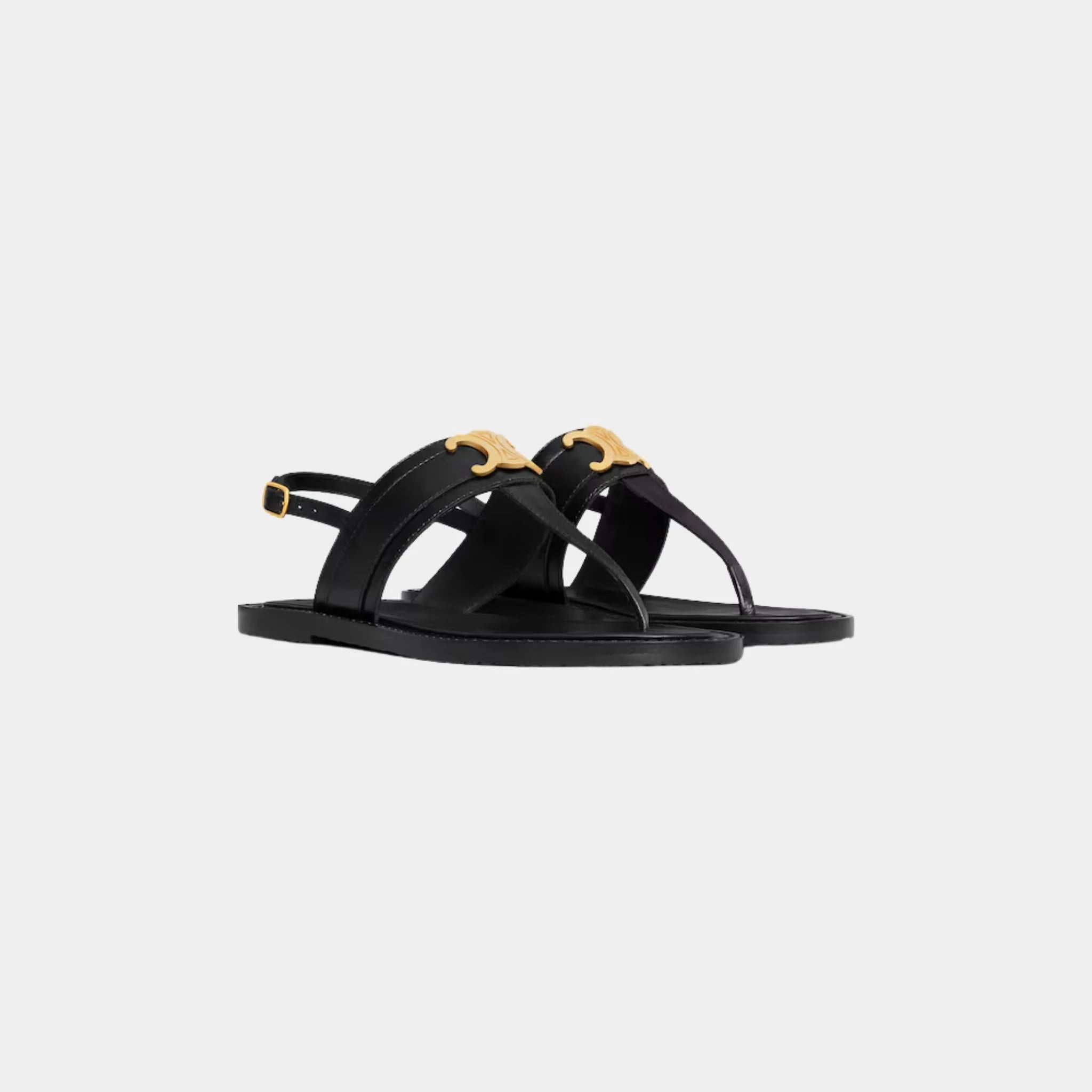 Celine Lympia Triomphe Thong in Calfskin, Black, Front