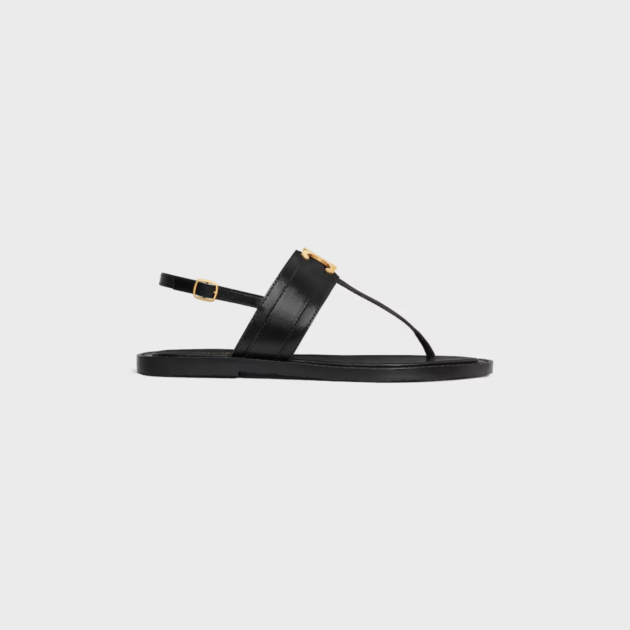 Celine Lympia Triomphe Thong in Calfskin, Black, Side
