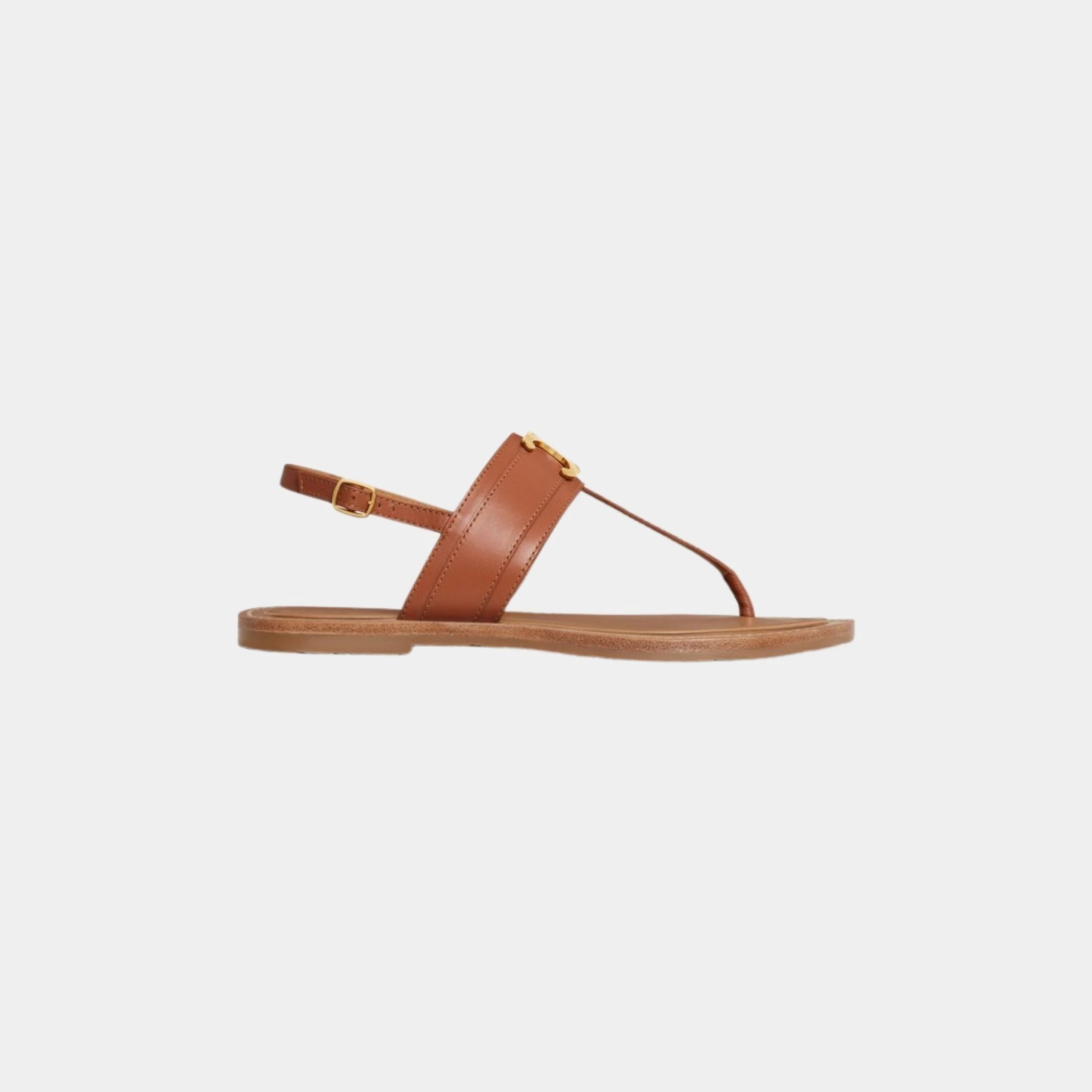 Celine Lympia Triomphe Thong in Calfskin, Tan, Side