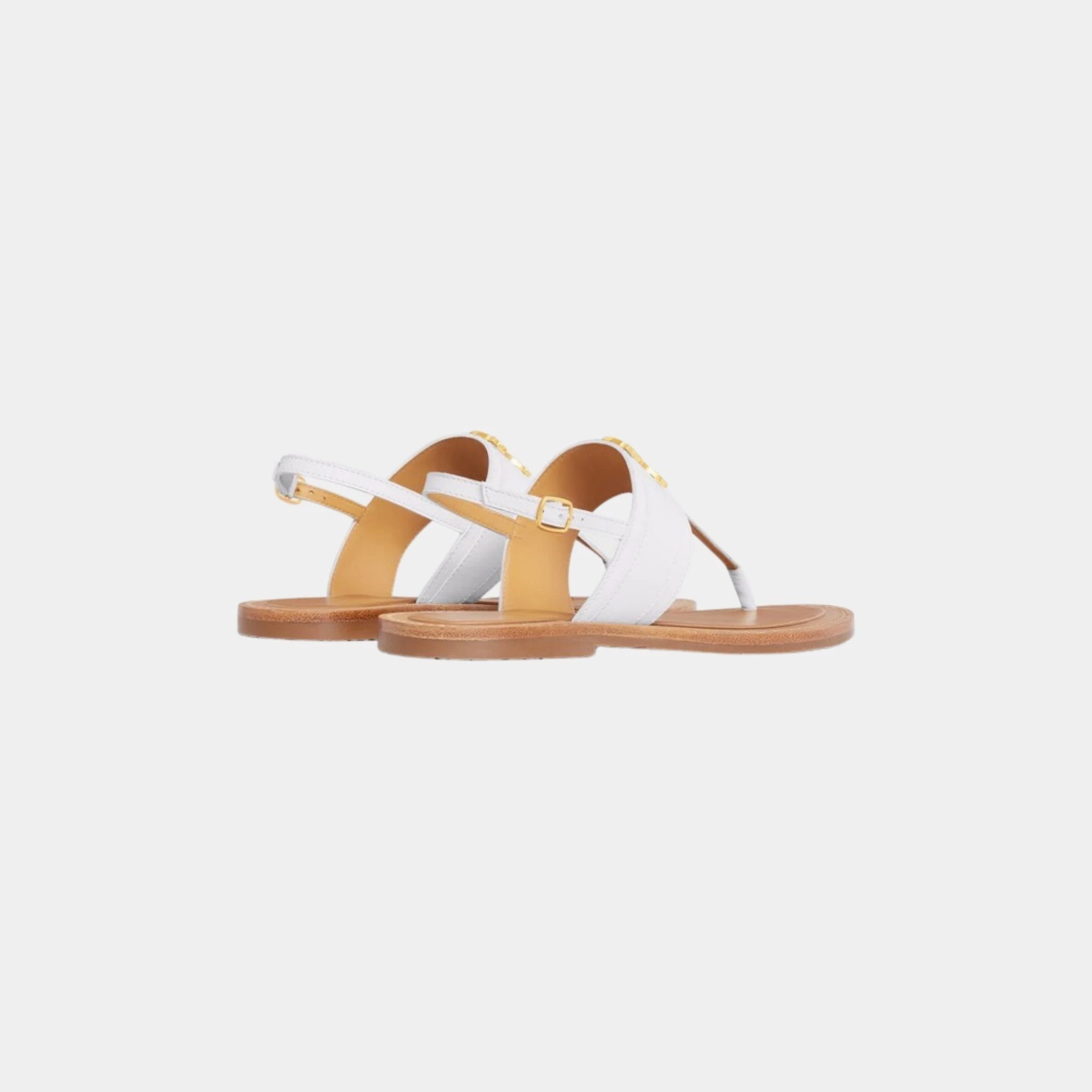 Celine Lympia Triomphe Thong in Calfskin, White, Back