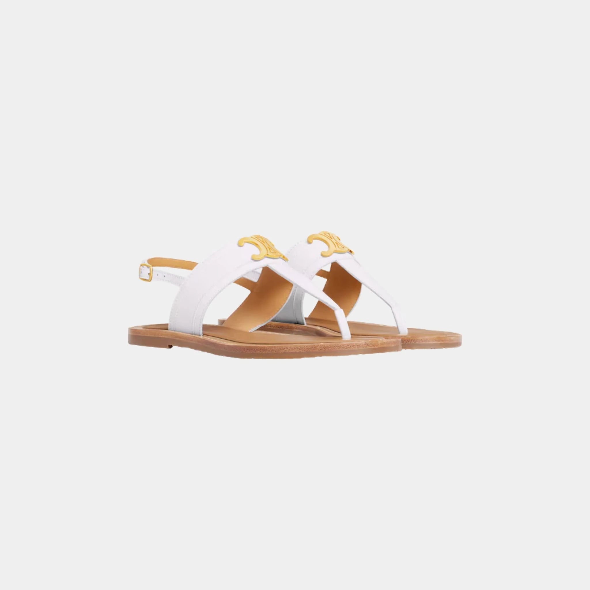 Celine Lympia Triomphe Thong in Calfskin, White, Front