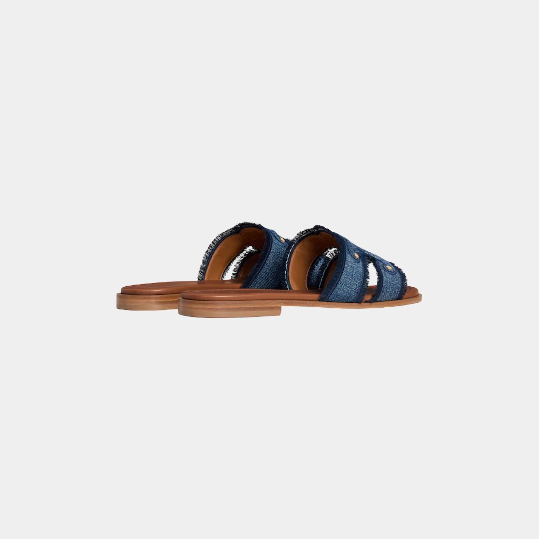Celine Marina Fringed Mule in Denim, Blue, Back